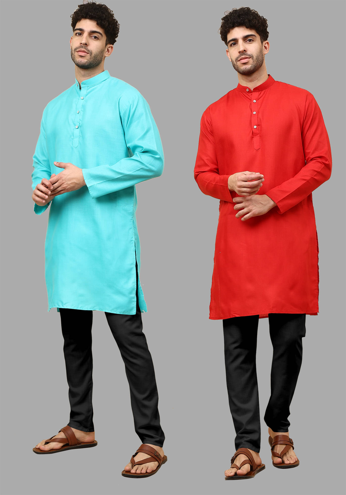 Fashionfricks Red Cotton Blend Regular Fit Men's Kurta Pyjama Set ( Pack of 2 )     			Fashionfricks Red Cotton Blend Regular Fit Men's Kurta Pyjama Set ( Pack of 2 )