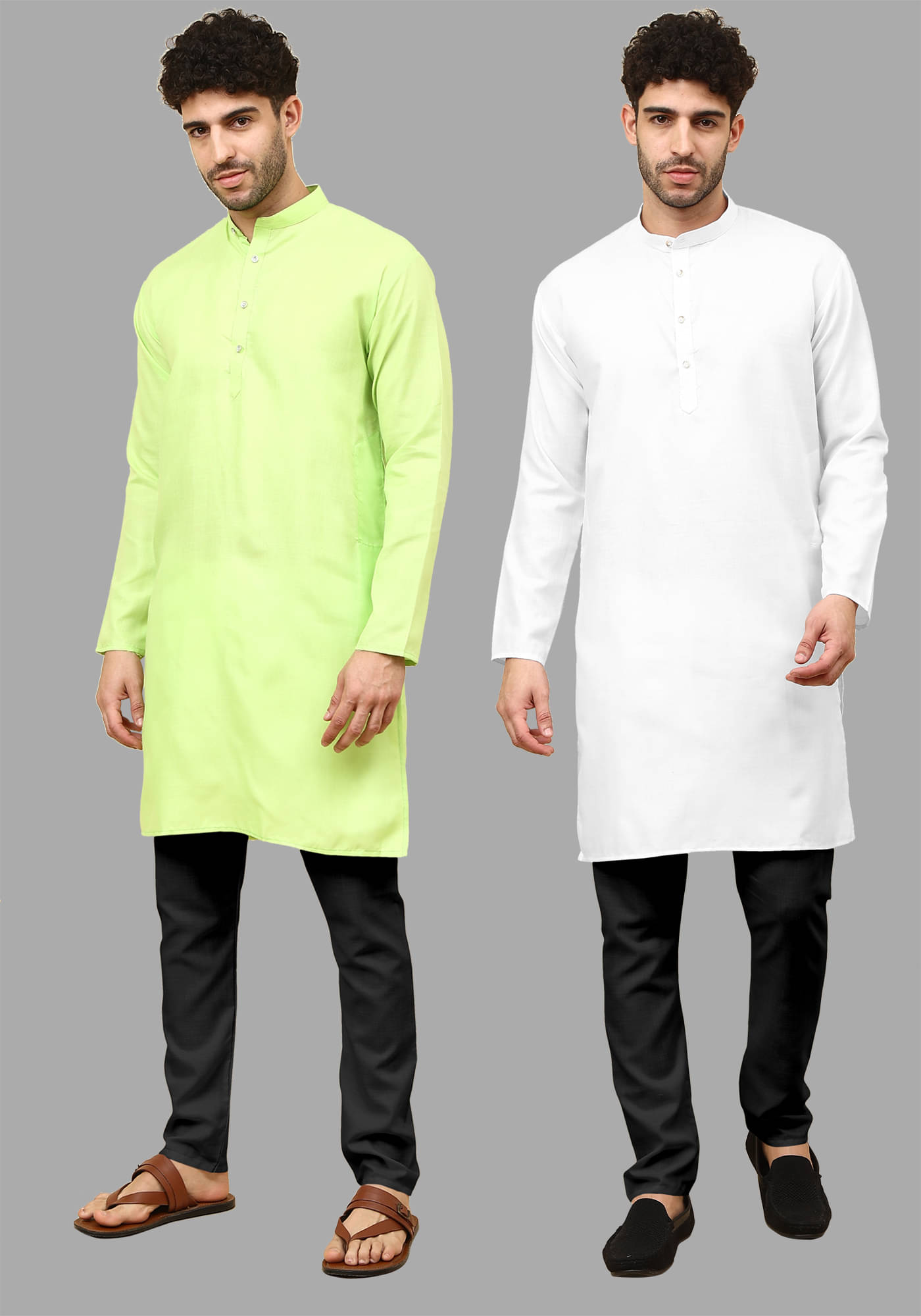 Fashionfricks White Cotton Blend Regular Fit Men's Kurta Pyjama Set ( Pack of 2 ) Fashionfricks White Cotton Blend Regular Fit Men's Kurta Pyjama Set ( Pack of 2 )