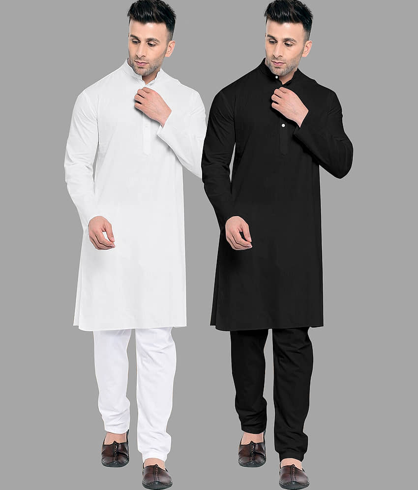 Fashionfricks Cotton Blend Solid Regular Fit Kurta Pyjama Set For Men ( Multi ) - Kurtas & Kurta Sets | Buy online on ZillyBuy
