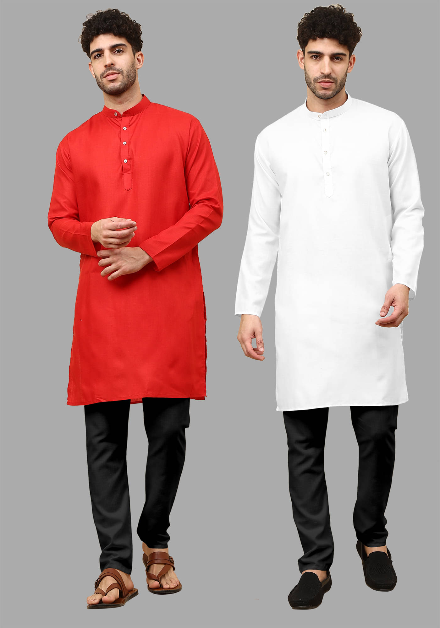 Fashionfricks White Cotton Blend Regular Fit Men's Kurta Pyjama Set ( Pack of 2 )     			Fashionfricks White Cotton Blend Regular Fit Men's Kurta Pyjama Set ( Pack of 2 )