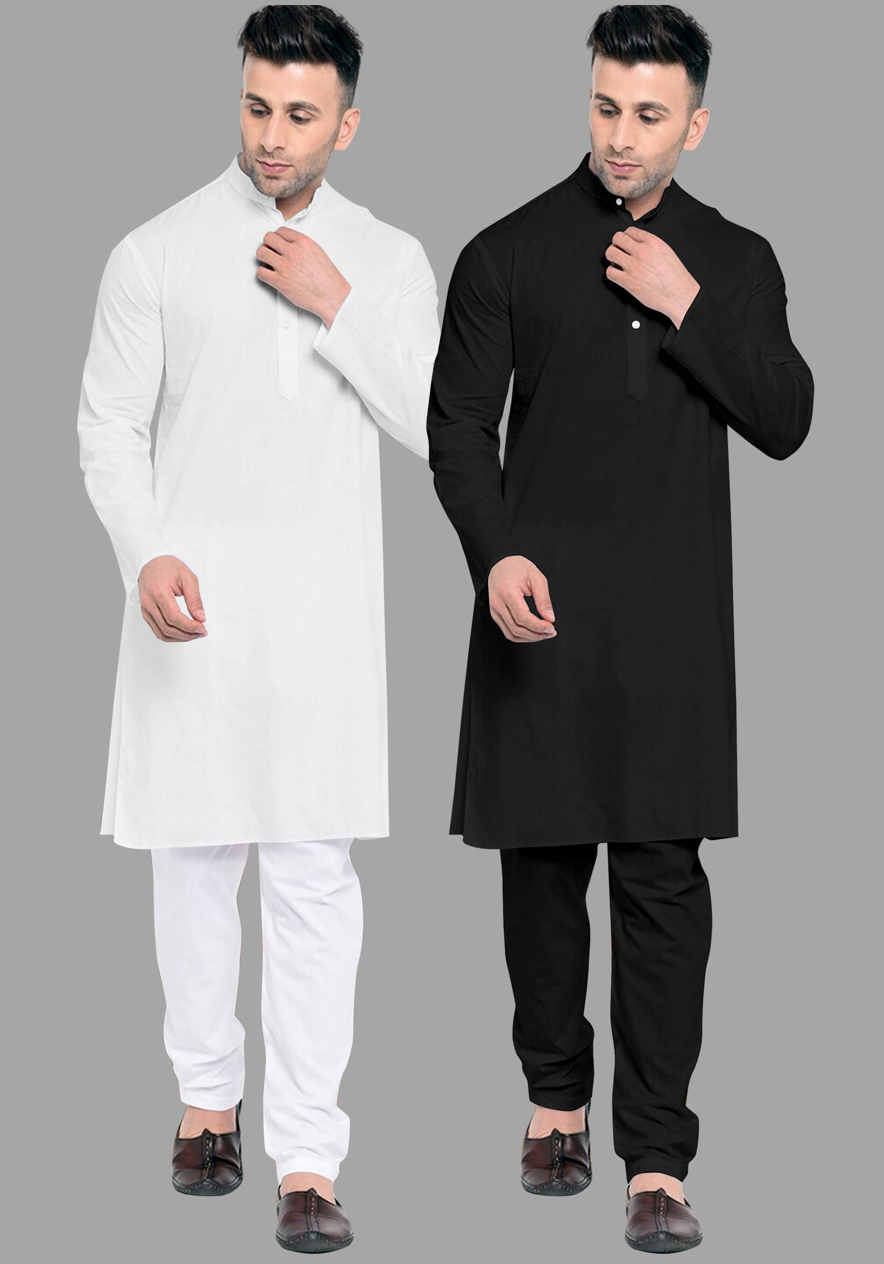 Fashionfricks White Cotton Blend Regular Fit Men's Kurta Pyjama Set ( Pack of 2 )     			Fashionfricks White Cotton Blend Regular Fit Men's Kurta Pyjama Set ( Pack of 2 )