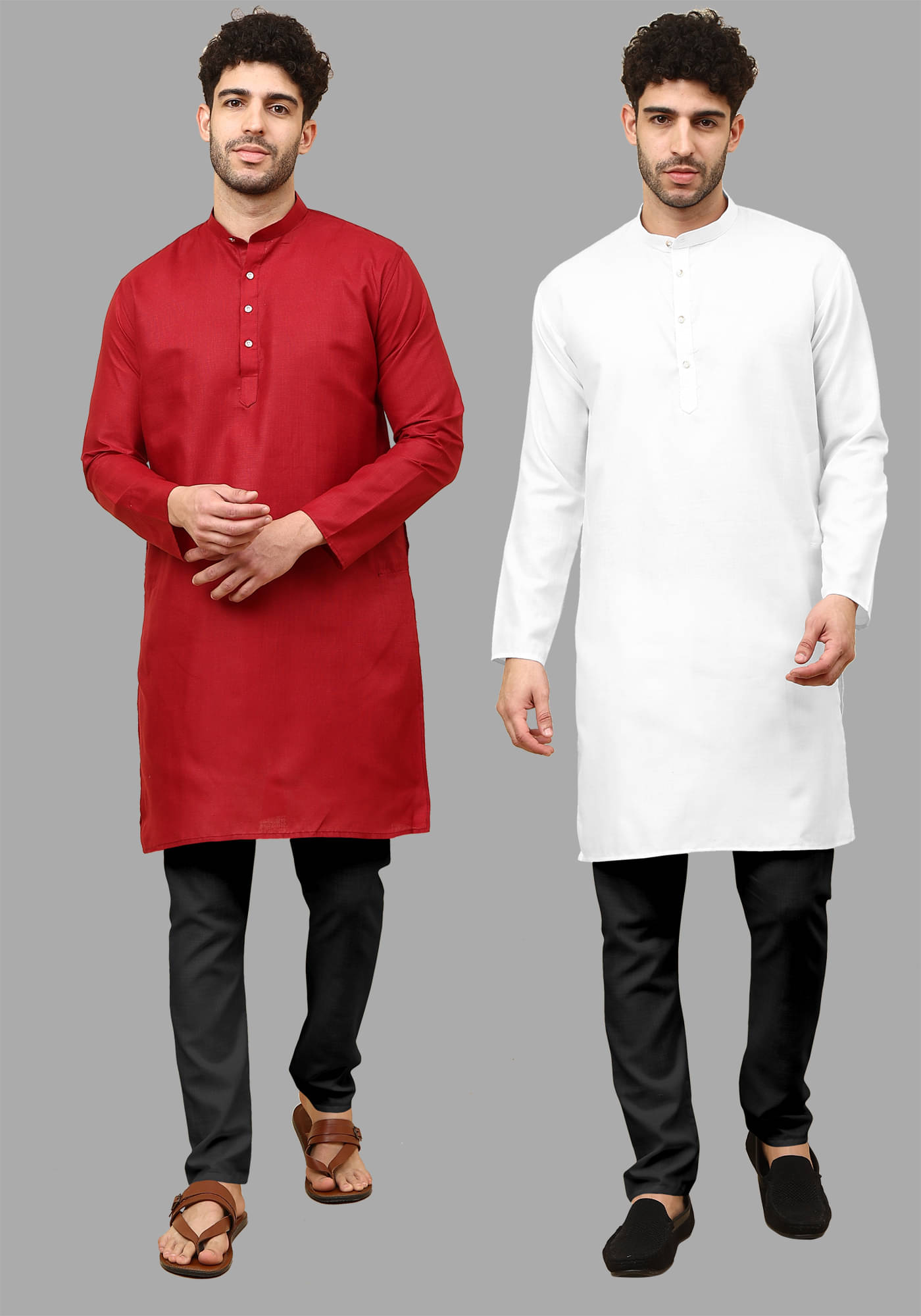 Fashionfricks White Cotton Blend Regular Fit Men's Kurta Pyjama Set ( Pack of 2 )     			Fashionfricks White Cotton Blend Regular Fit Men's Kurta Pyjama Set ( Pack of 2 )