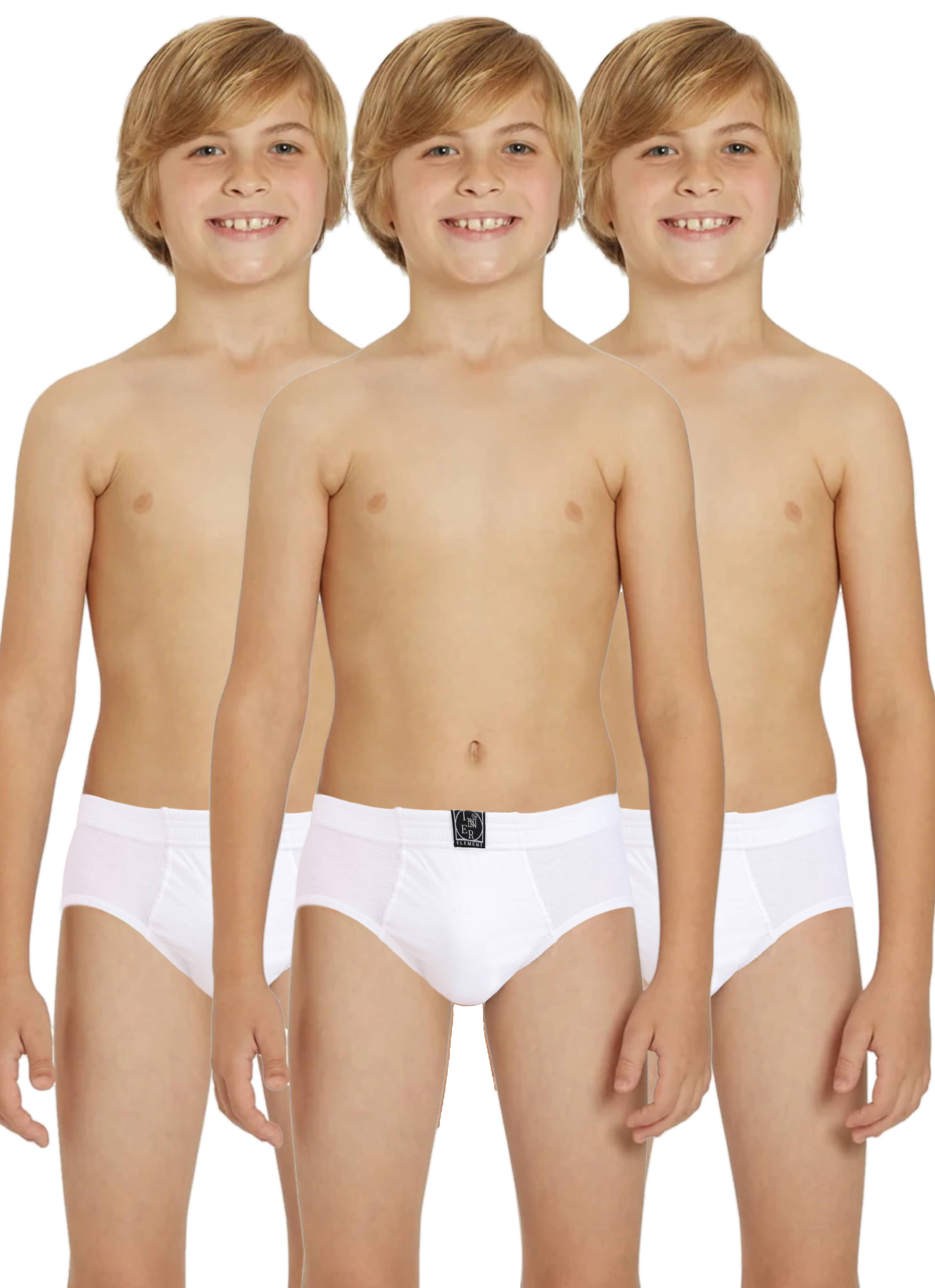     			Inner Element Pack of 3 Boys Cotton Briefs ( White )