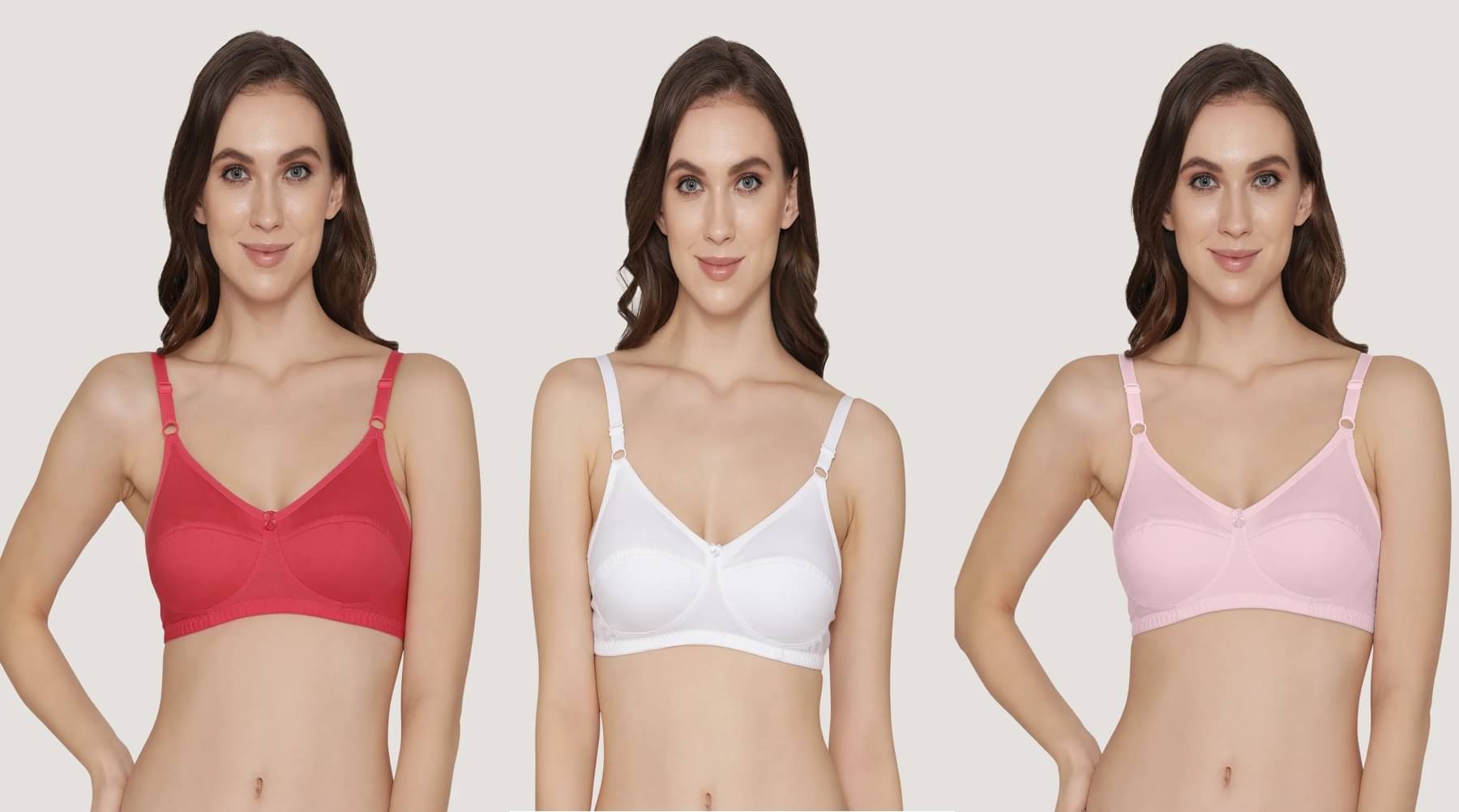 Ishant Pack of 3 Cotton Non Padded Everyday Bra For Women ( Pink,Red,White ) Ishant Pack of 3 Cotton Non Padded Everyday Bra For Women ( Pink,Red,White )