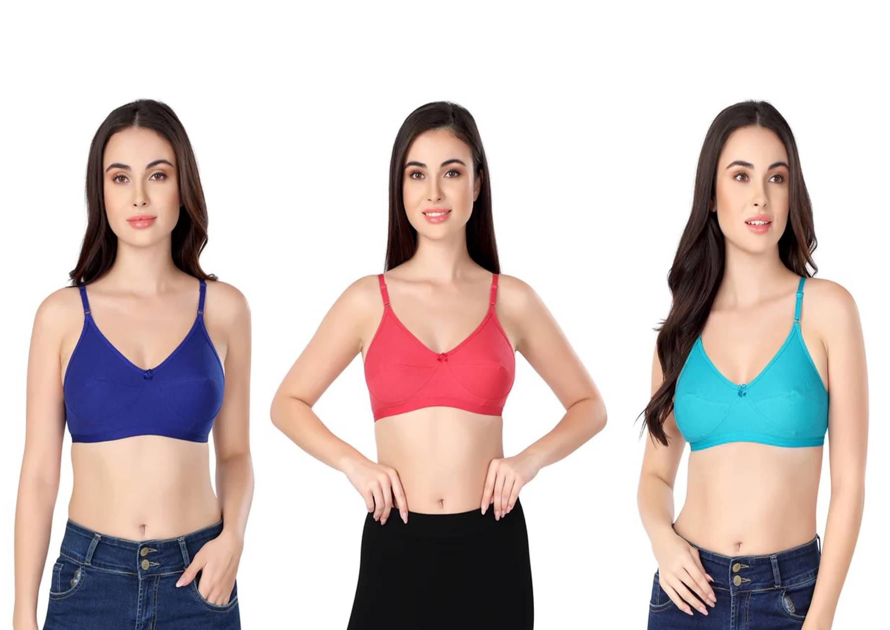 Ishant Pack of 3 Cotton Non Padded Everyday Bra For Women ( Blue,Peach,Turquoise ) Ishant Pack of 3 Cotton Non Padded Everyday Bra For Women ( Blue,Peach,Turquoise )