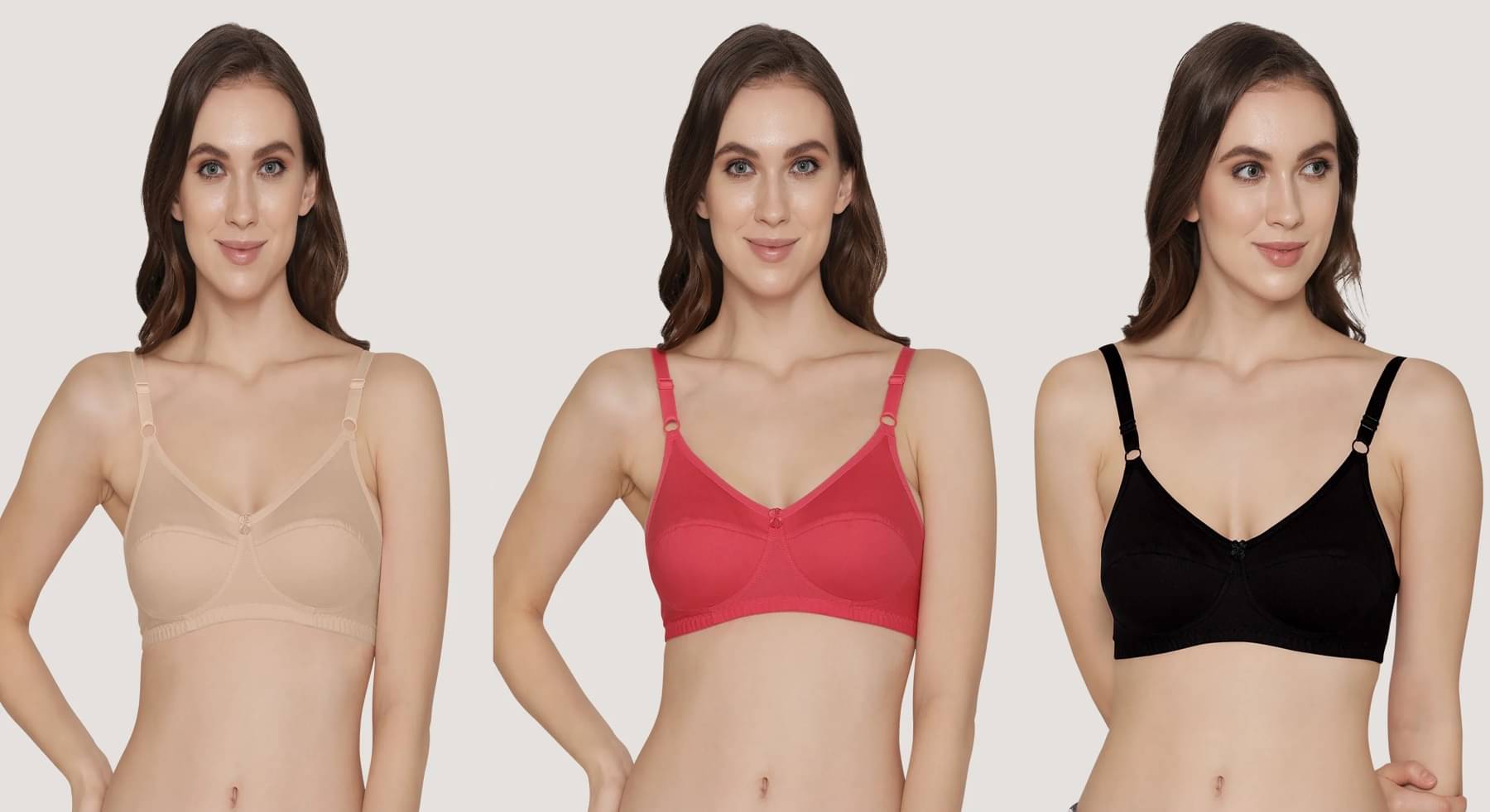     			Ishant Pack of 3 Cotton Non Padded Everyday Bra For Women ( Black,Gold,Red )