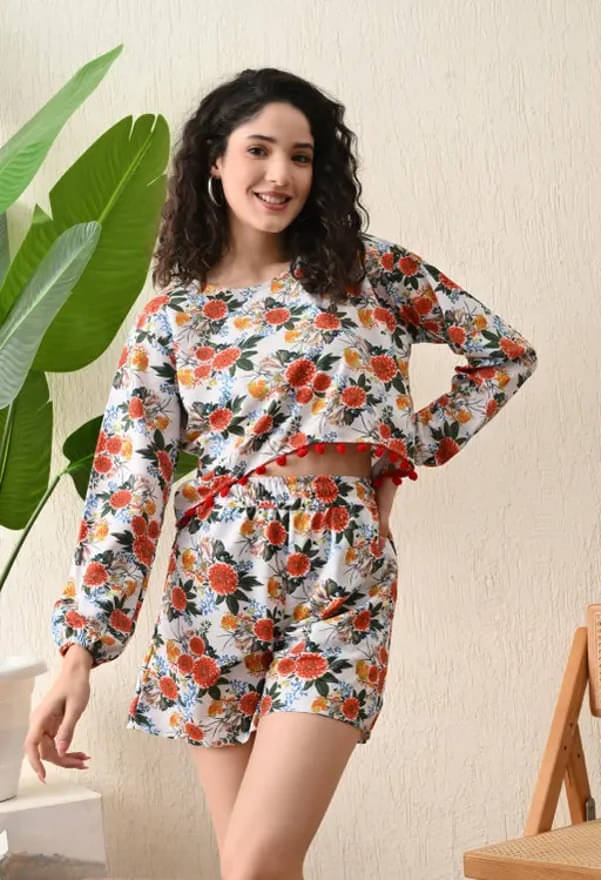     			Jyoti Traders Women Printed Top With Shorts Co-Ord Set ( Yellow )