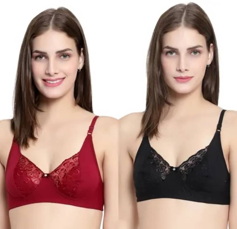     			Kiran Enterprises Pack of 2 Net Non Padded Everyday Bra For Women ( Black,Maroon )