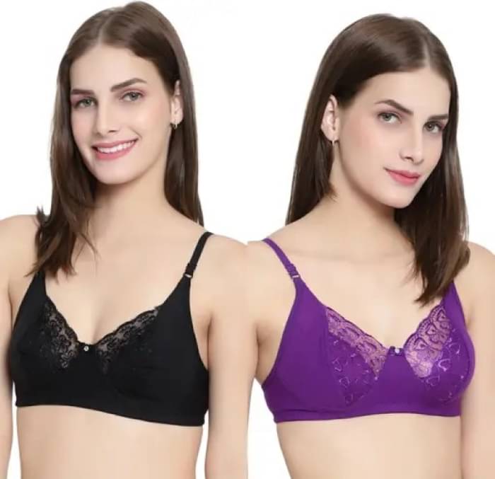 Kiran Enterprises Pack of 2 Net Non Padded Everyday Bra For Women ( Black,Purple ) Kiran Enterprises Pack of 2 Net Non Padded Everyday Bra For Women ( Black,Purple )