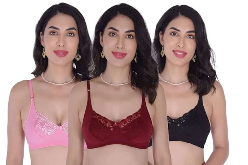Kiran Enterprises Pack of 3 Net Non Padded Everyday Bra For Women ( Black,Maroon,Pink ) Kiran Enterprises Pack of 3 Net Non Padded Everyday Bra For Women ( Black,Maroon,Pink )