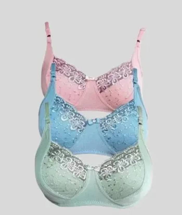     			Kiran Enterprises Pack of 3 Net Non Padded Everyday Bra For Women ( Green,Pink,Blue )