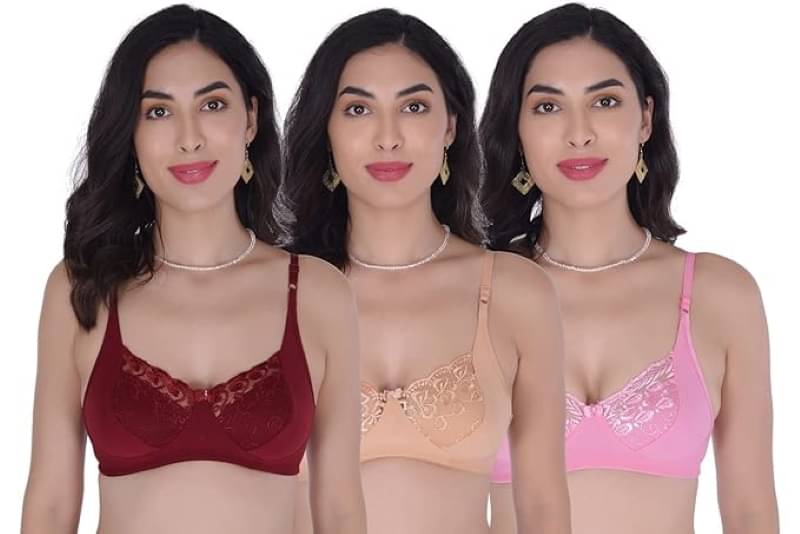 Kiran Enterprises Pack of 3 Net Non Padded Everyday Bra For Women ( Maroon,Beige,Pink )     			Kiran Enterprises Pack of 3 Net Non Padded Everyday Bra For Women ( Maroon,Beige,Pink )