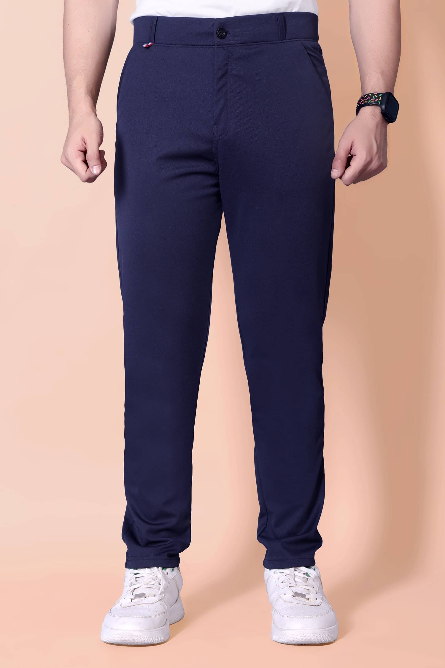     			MATHAE Regular Flat Men's Trouser - Navy Blue ( Pack of 1 )