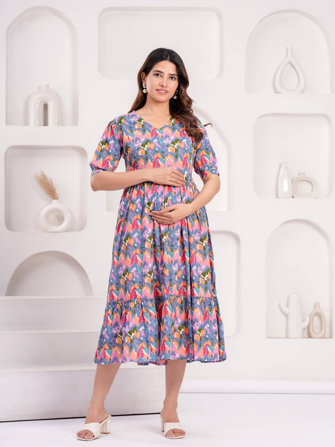 Nevisha Style Blue Cotton Women's Maternity Dress ( Pack of 1 )