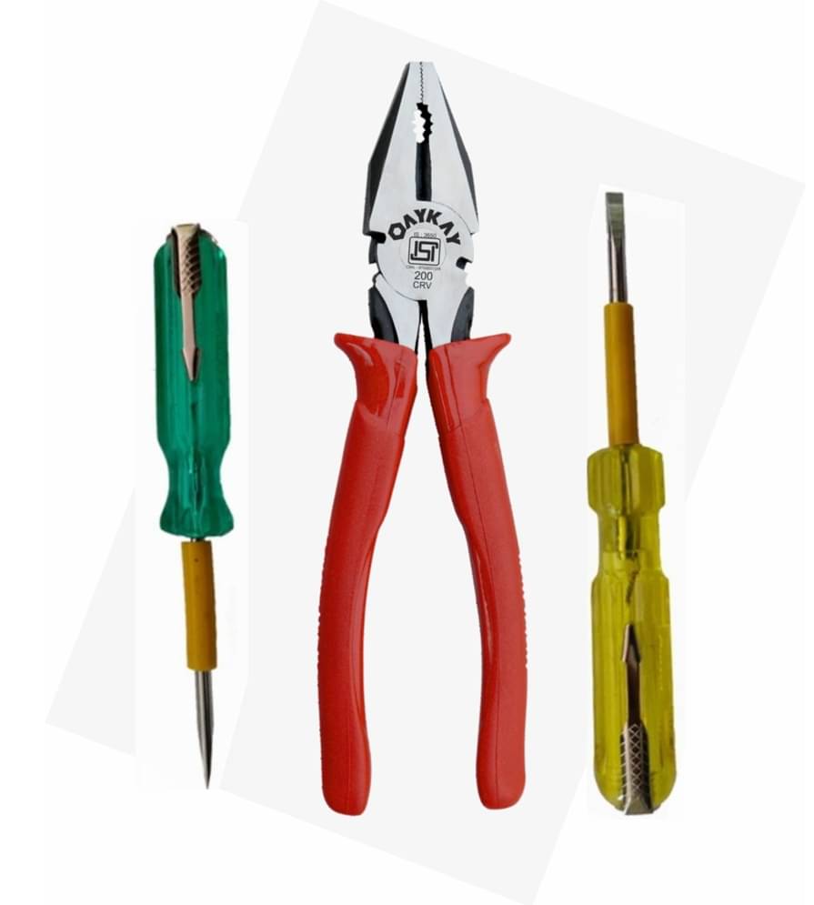 OayKay Tools Combination Plier200mm "8" inch Heavy Duty Grip Smooth Movement (Hand Tools) & Two Screw Driver Tester (Pack Of 3) OayKay Tools Combination Plier200mm "8" inch Heavy Duty Grip Smooth Movement (Hand Tools) & Two Screw Driver Tester (Pack Of 3)