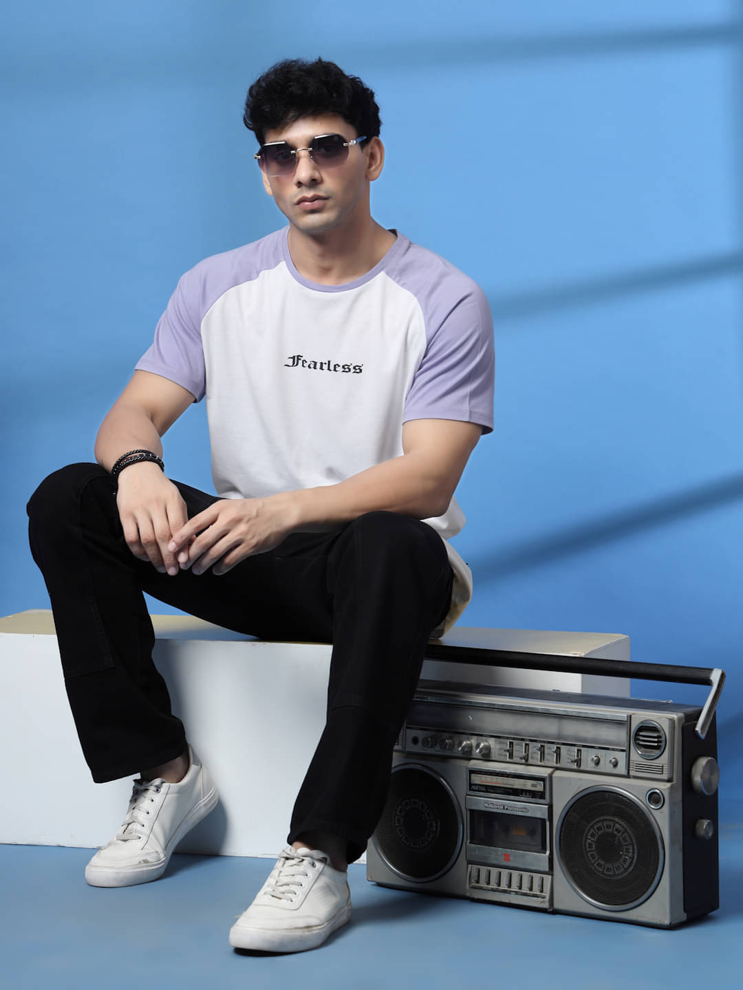     			Rigo Men Cotton Blend Oversized Fit Colorblock T-Shirt ( White )