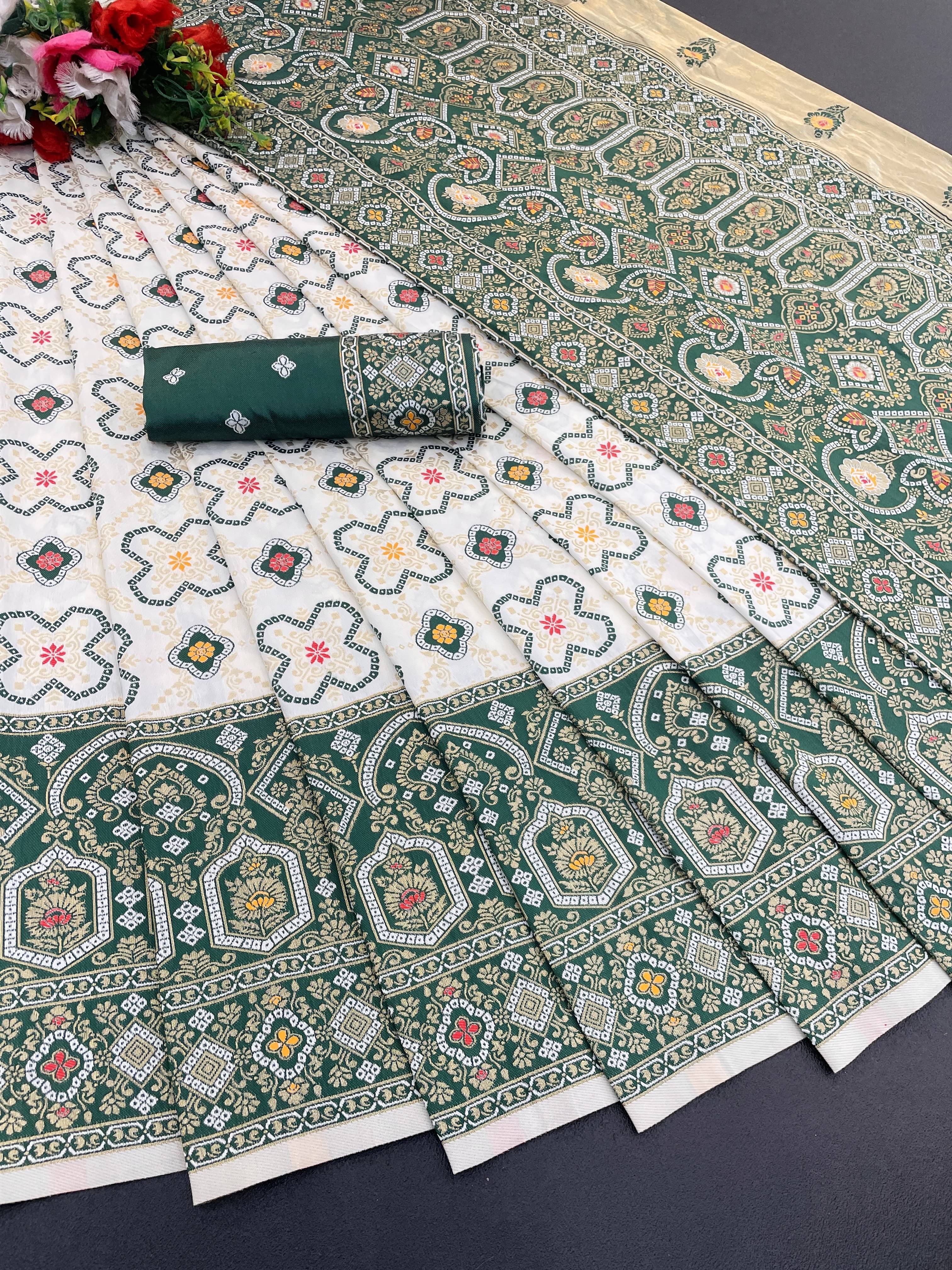 SHIRODHARI Silk Blend Printed Ilkal Saree With Unstitched Blouse Piece ( Green ) SHIRODHARI Silk Blend Printed Ilkal Saree With Unstitched Blouse Piece ( Green )