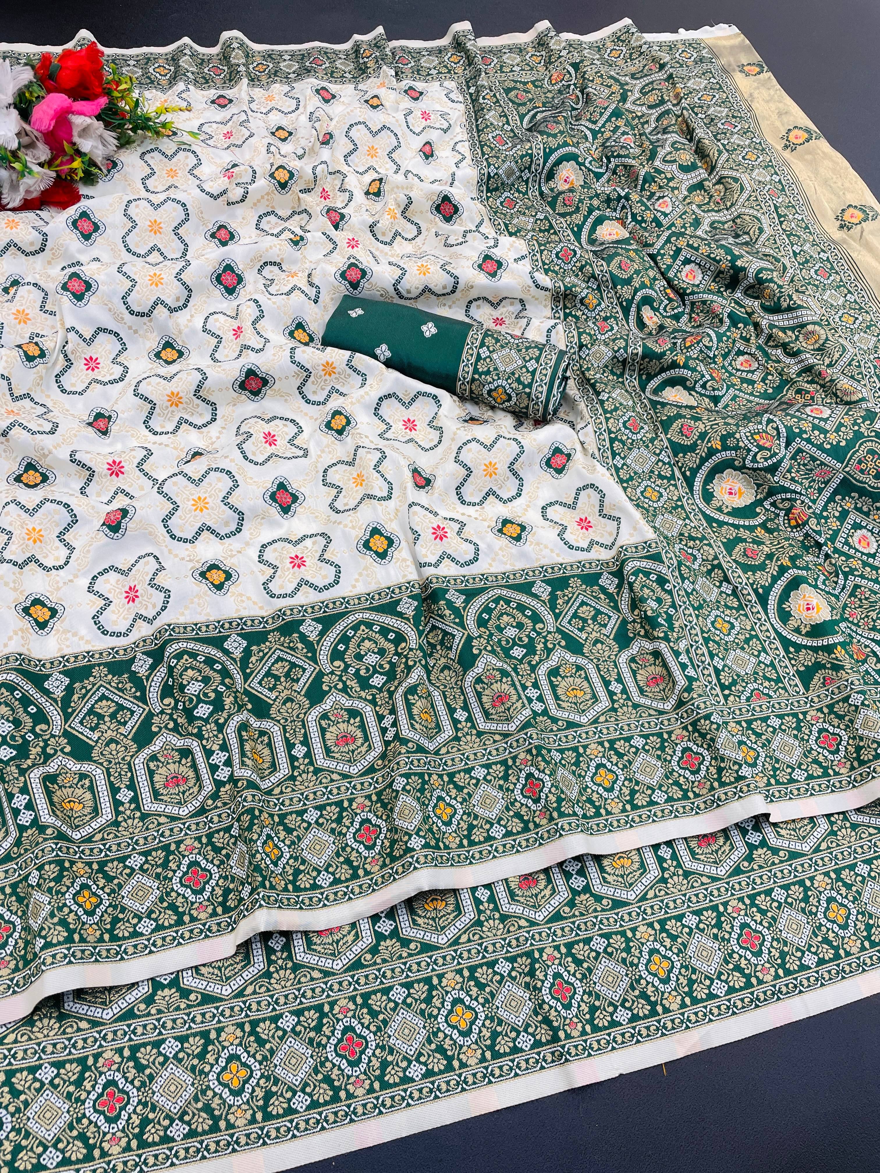 SHIRODHARI Silk Blend Printed Saree With Unstitched Blouse Piece ( Green ) SHIRODHARI Silk Blend Printed Saree With Unstitched Blouse Piece ( Green )