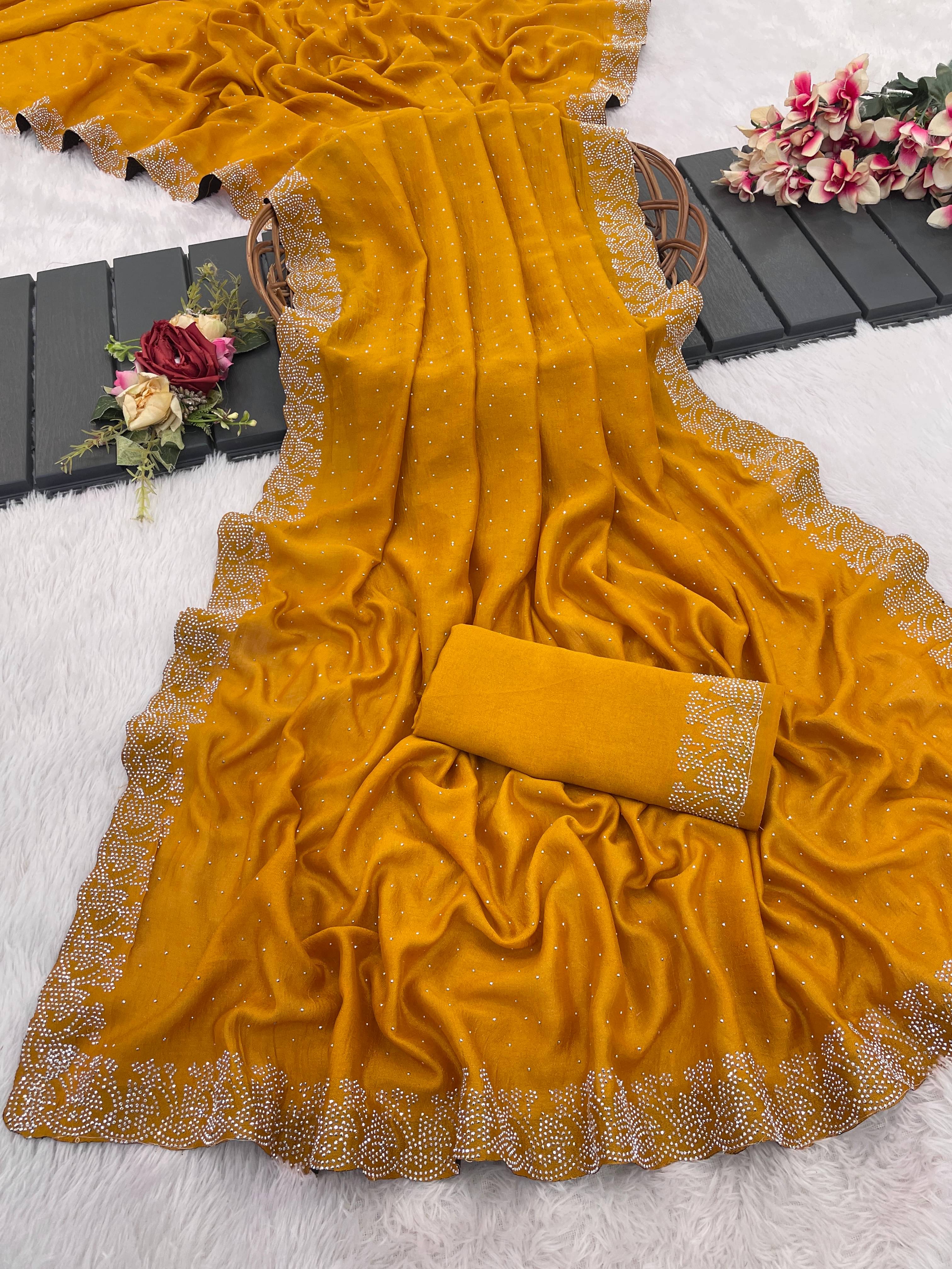 SHIRODHARI Silk Blend Solid Ilkal Saree With Unstitched Blouse Piece ( Mustard )     			SHIRODHARI Silk Blend Solid Ilkal Saree With Unstitched Blouse Piece ( Mustard )
