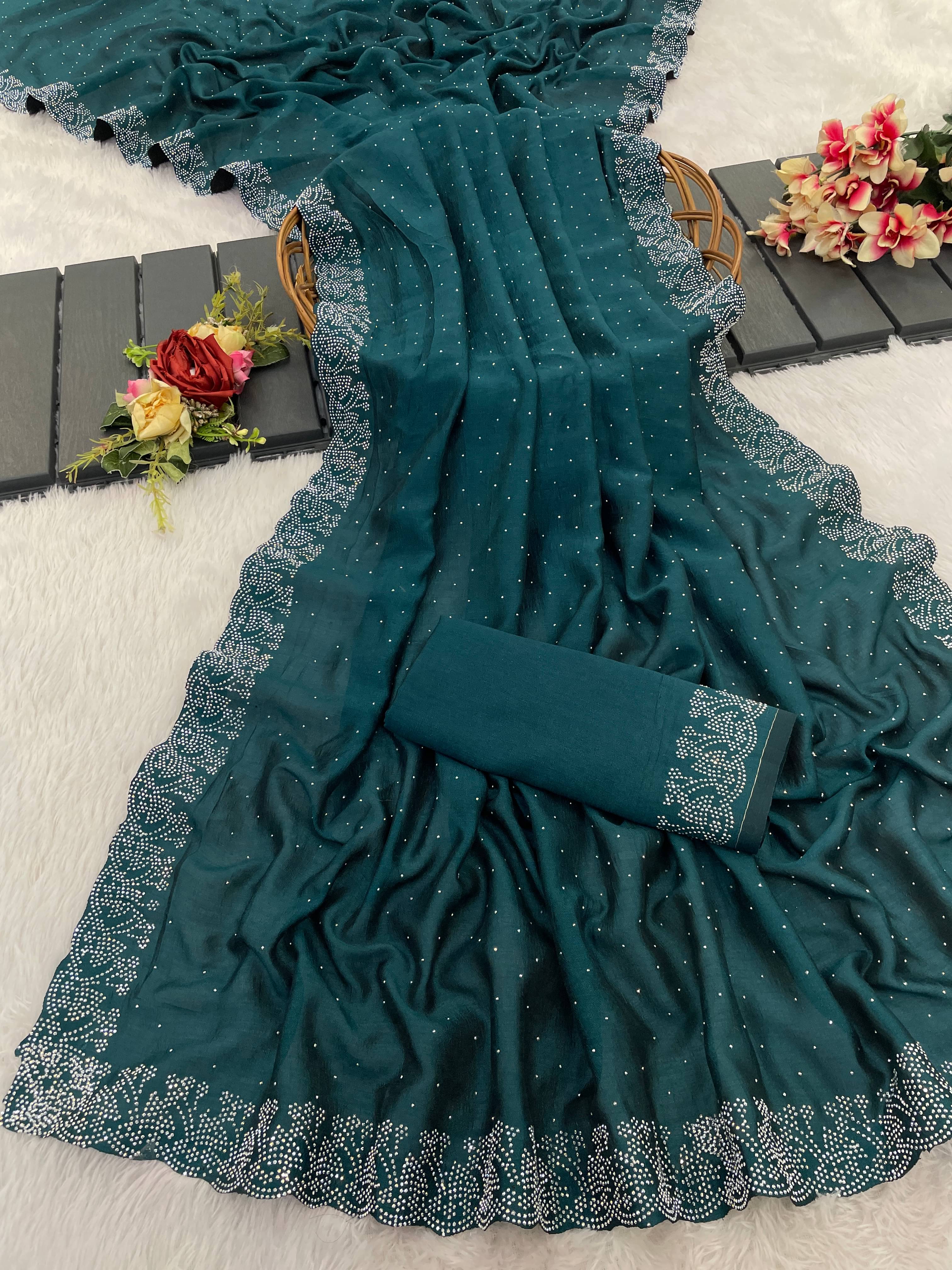     			SHIRODHARI Silk Blend Solid Ilkal Saree With Unstitched Blouse Piece ( Teal )