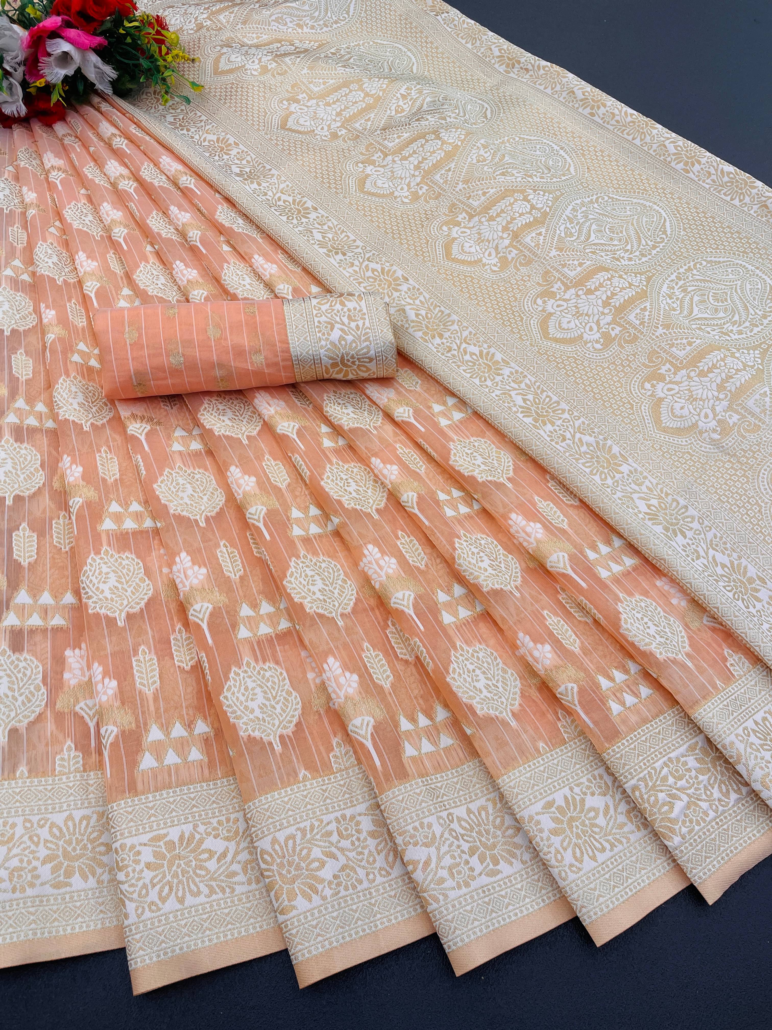     			SHIRODHARI Tissue Solid Ilkal Saree With Unstitched Blouse Piece ( Peach )