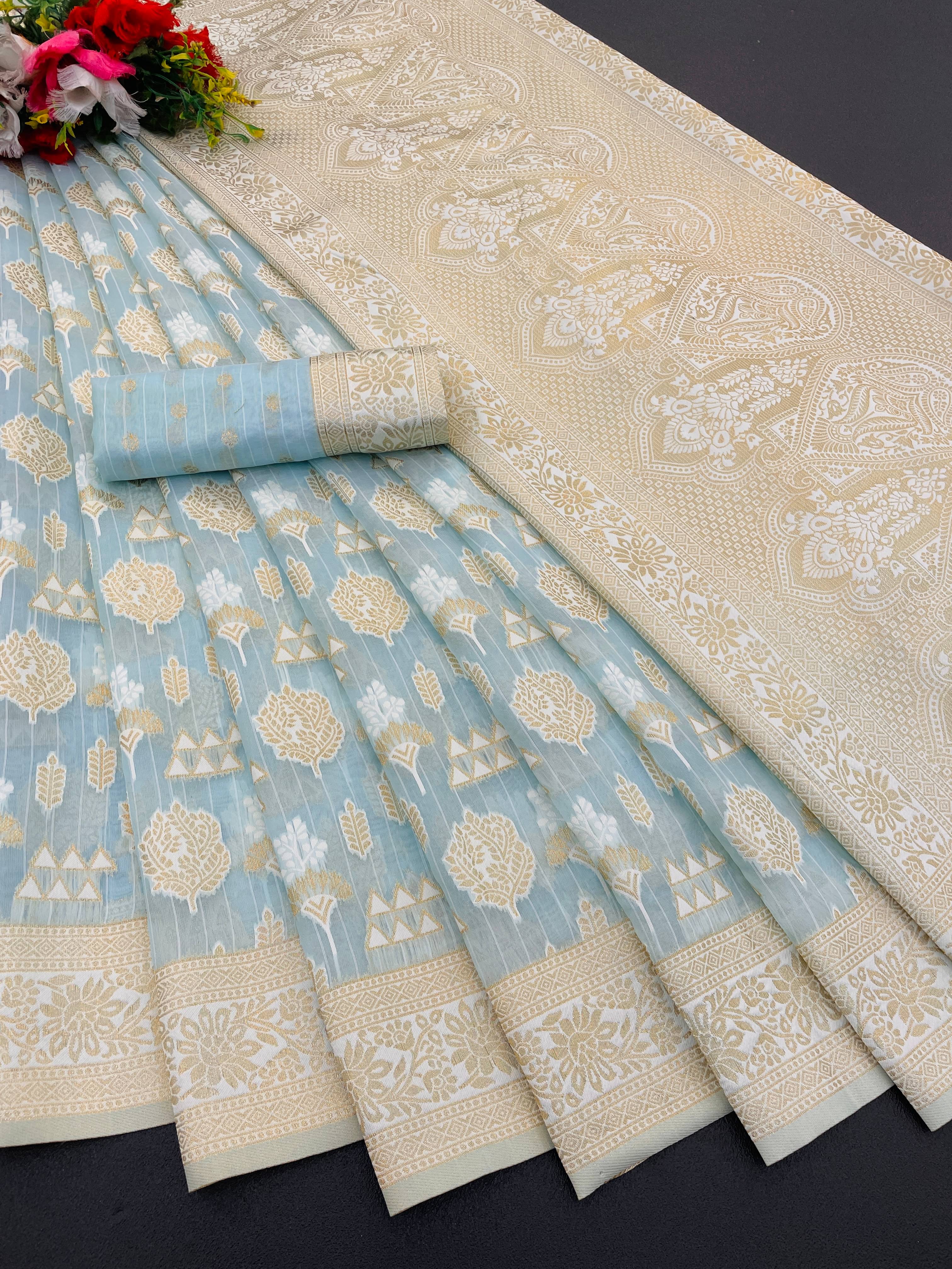     			SHIRODHARI Tissue Solid Ilkal Saree With Unstitched Blouse Piece ( Sky Blue )