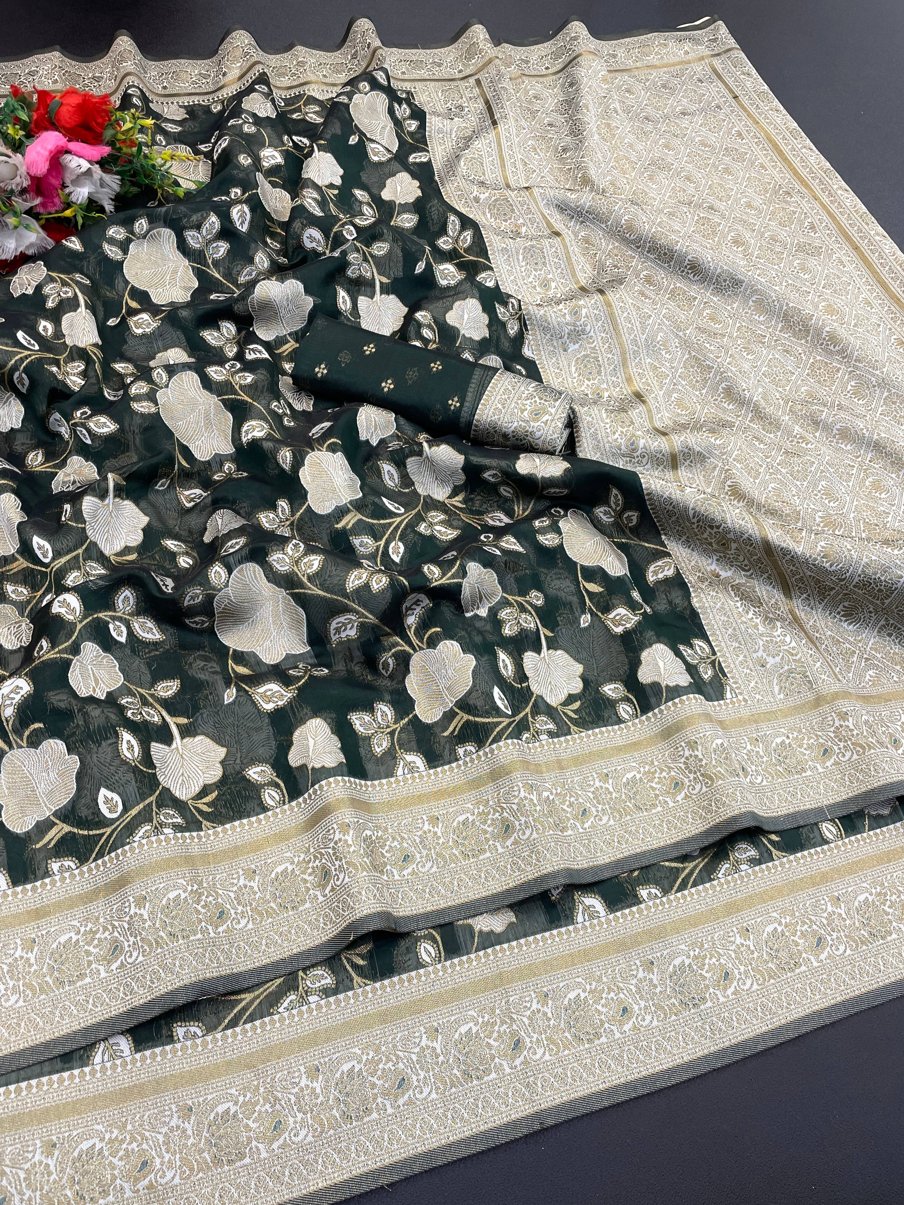     			SHIRODHARI Tissue Solid Saree With Unstitched Blouse Piece ( Green )