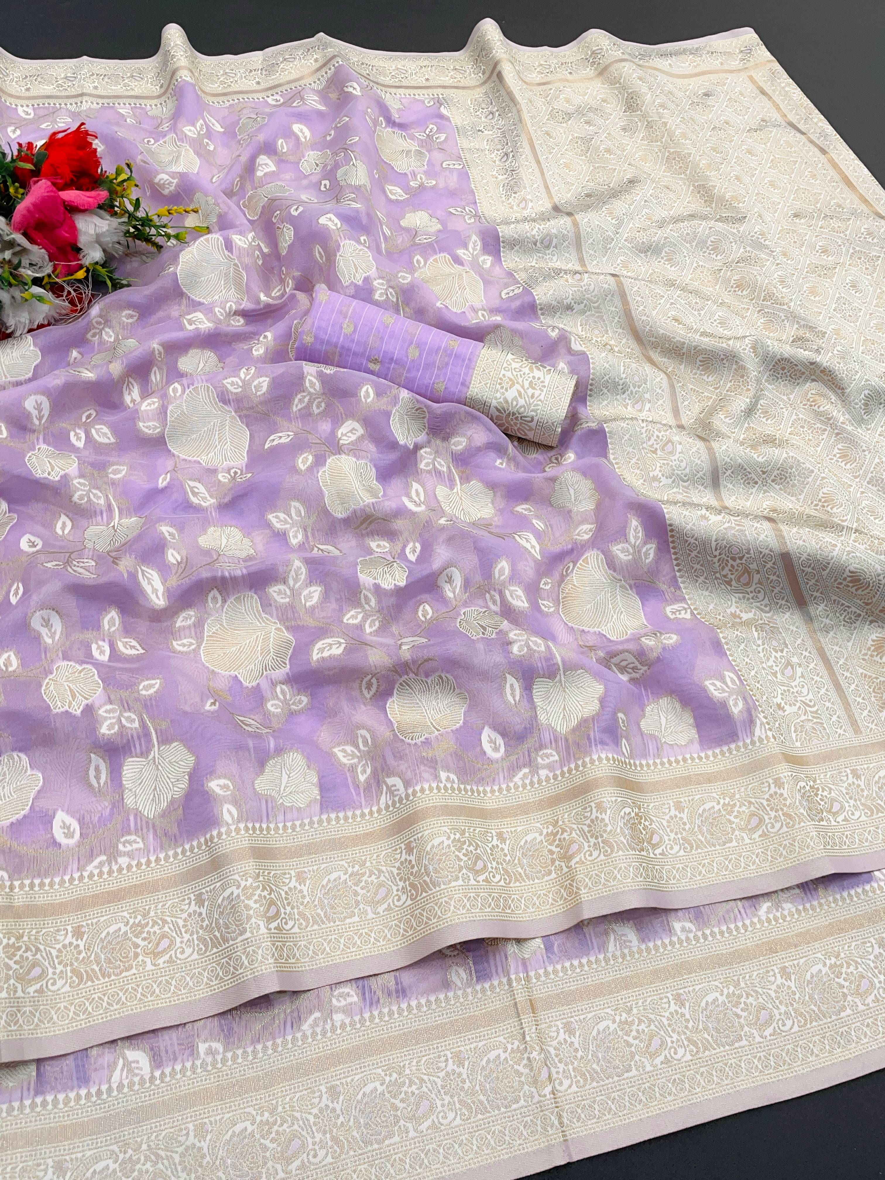     			SHIRODHARI Tissue Solid Saree With Unstitched Blouse Piece ( Lavender )