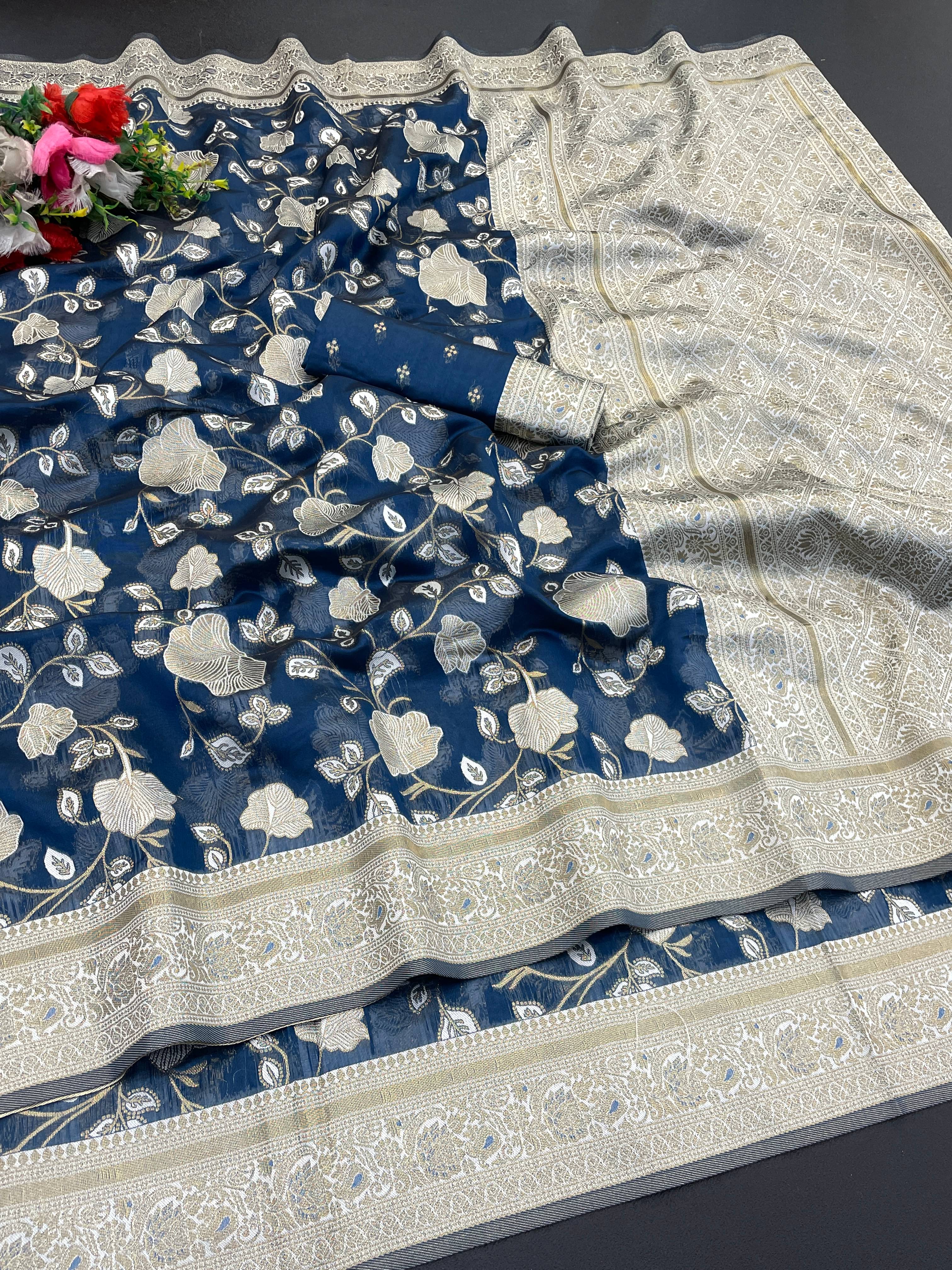     			SHIRODHARI Tissue Solid Saree With Unstitched Blouse Piece ( Teal )