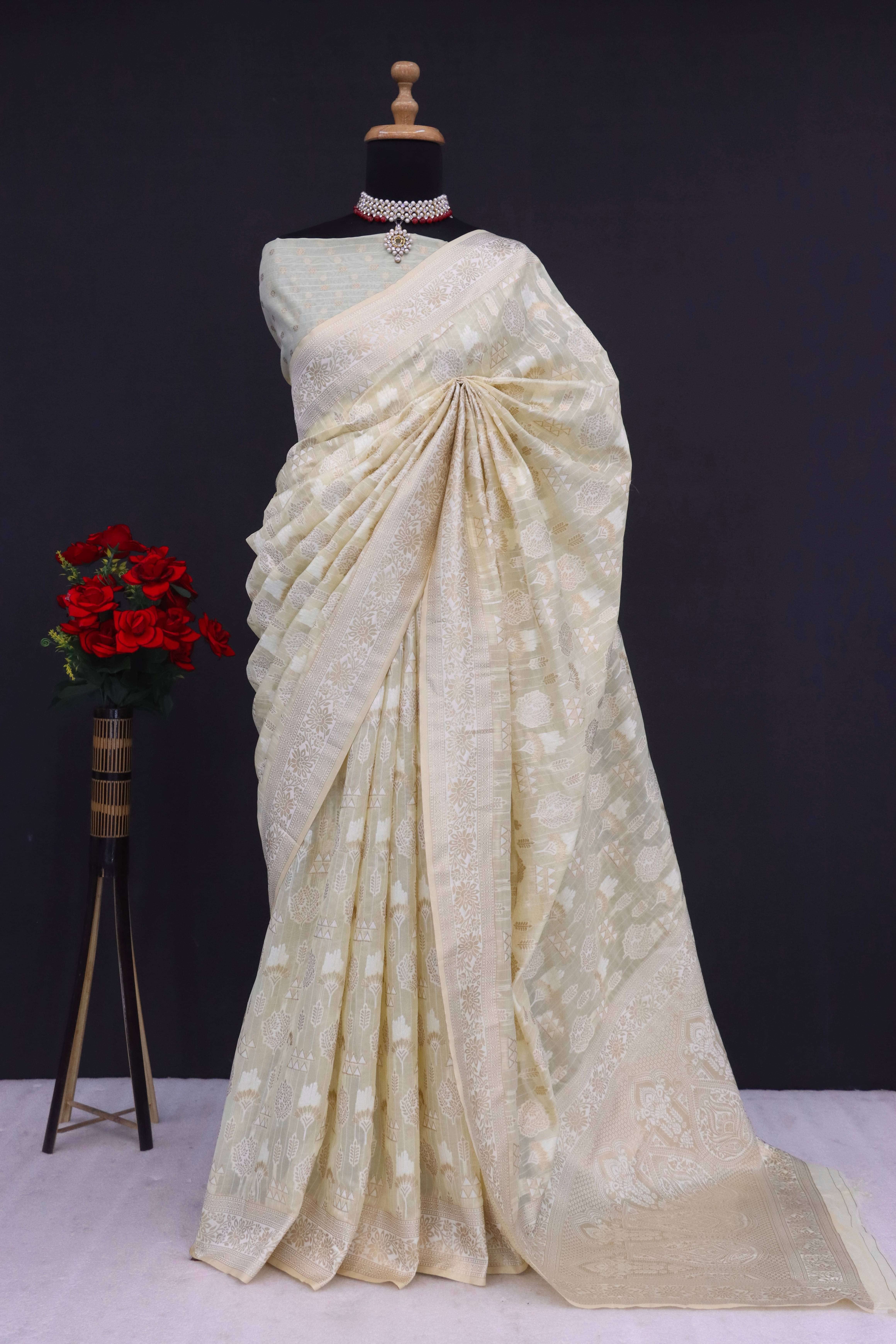     			SHIRODHARI Tissue Solid Saree With Unstitched Blouse Piece ( Yellow )