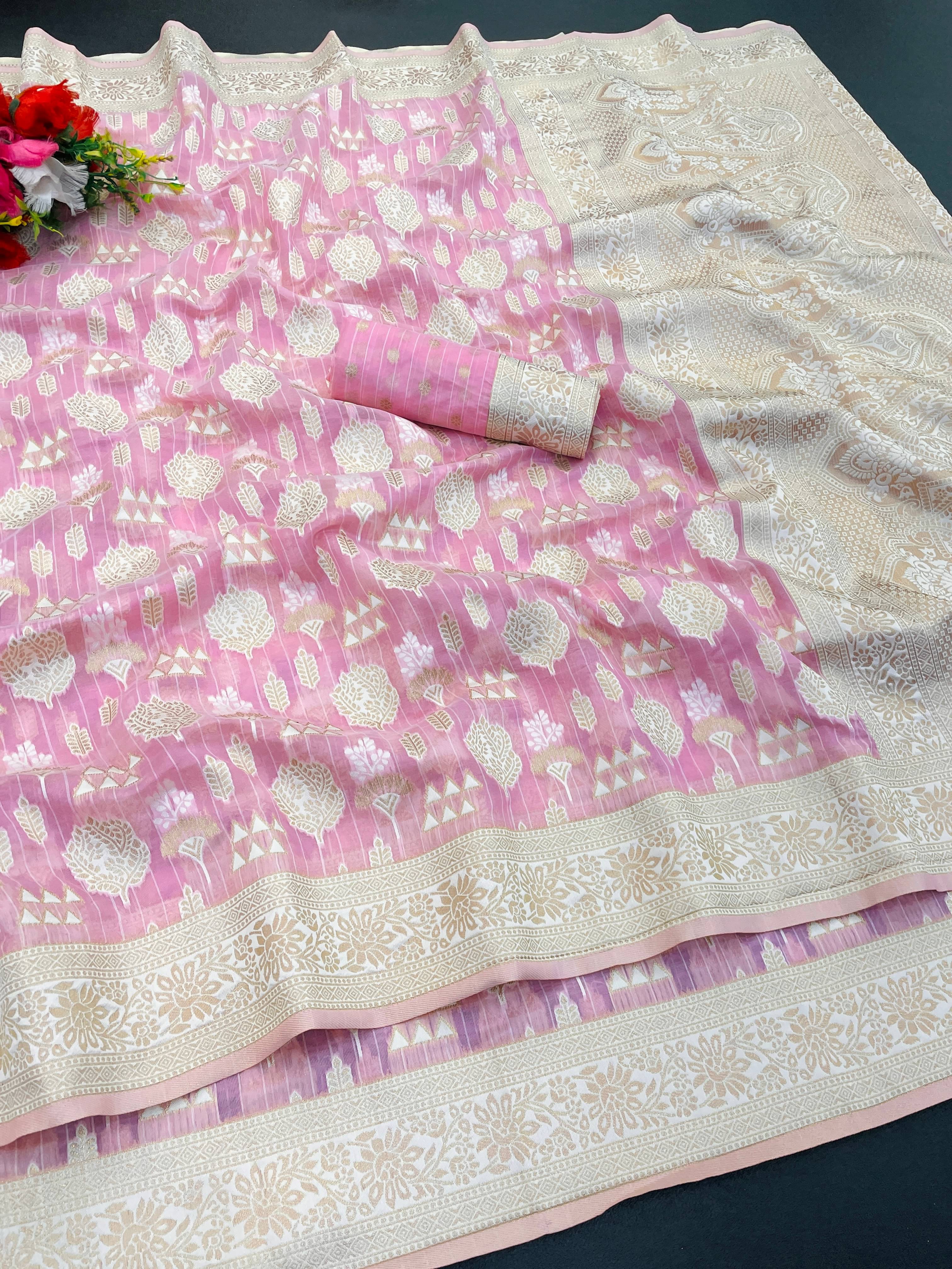 SHIRODHARI Tissue Solid Saree With Unstitched Blouse Piece ( Fluorescent Pink ) SHIRODHARI Tissue Solid Saree With Unstitched Blouse Piece ( Fluorescent Pink )