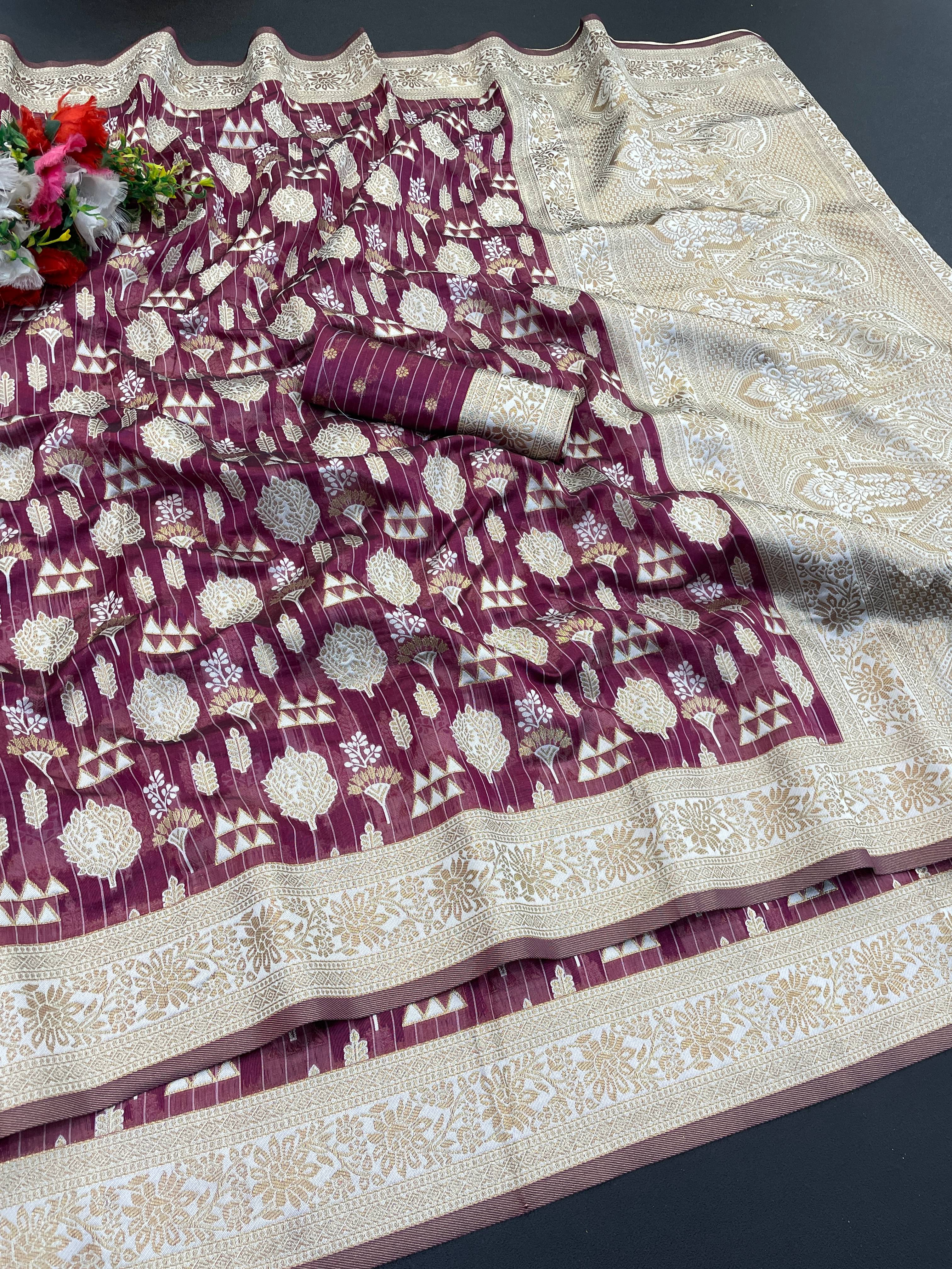     			SHIRODHARI Tissue Solid Saree With Unstitched Blouse Piece ( Wine )
