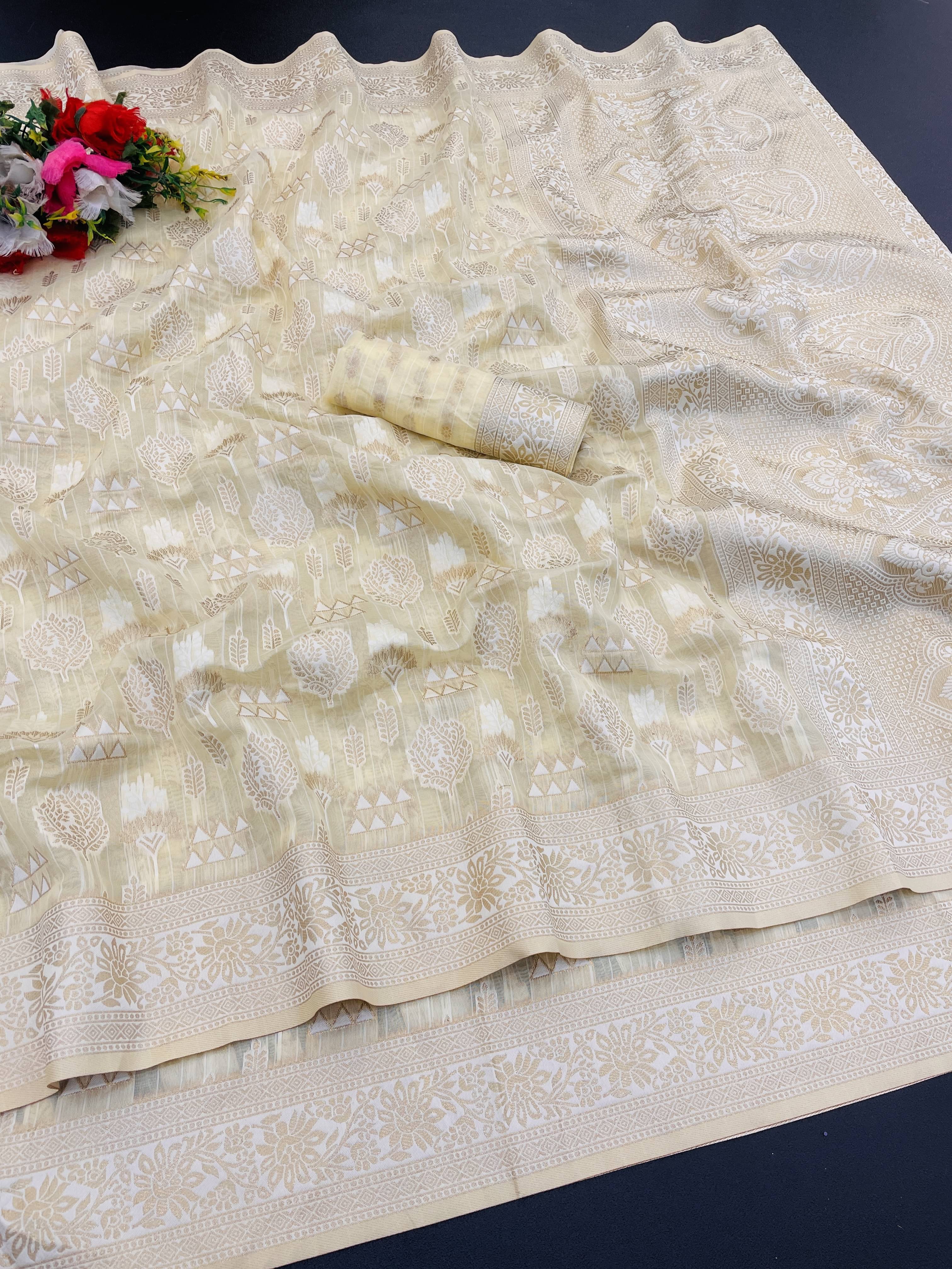     			SHIRODHARI Tissue Solid Saree With Unstitched Blouse Piece ( Yellow )
