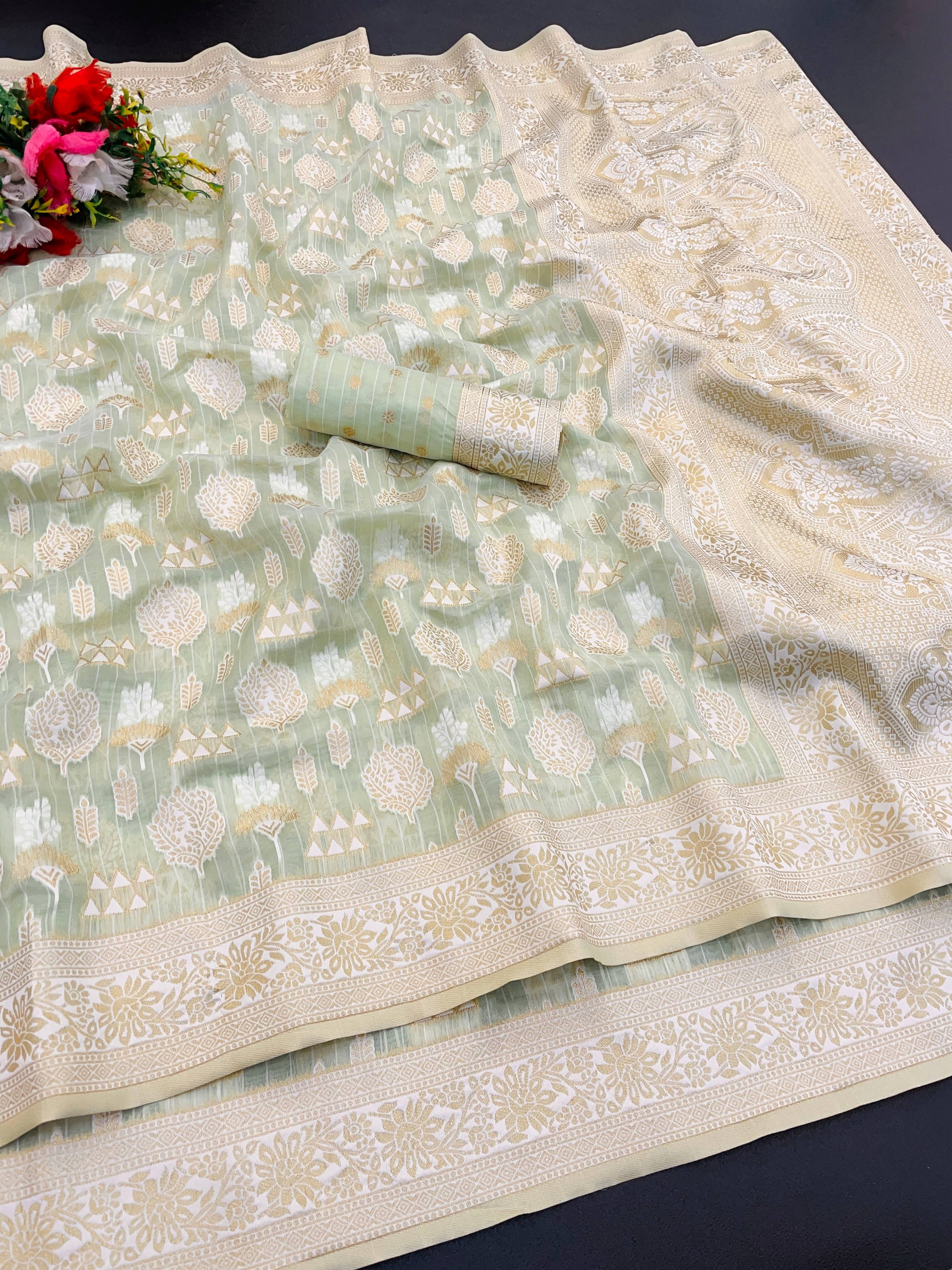 SHIRODHARI Tissue Solid Saree With Unstitched Blouse Piece ( Light Green ) SHIRODHARI Tissue Solid Saree With Unstitched Blouse Piece ( Light Green )