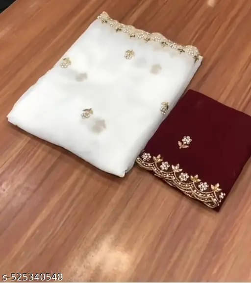 SHRIMORI Chiffon Embellished Maheshwari Saree With Unstitched Blouse Piece ( White ) SHRIMORI Chiffon Embellished Maheshwari Saree With Unstitched Blouse Piece ( White )