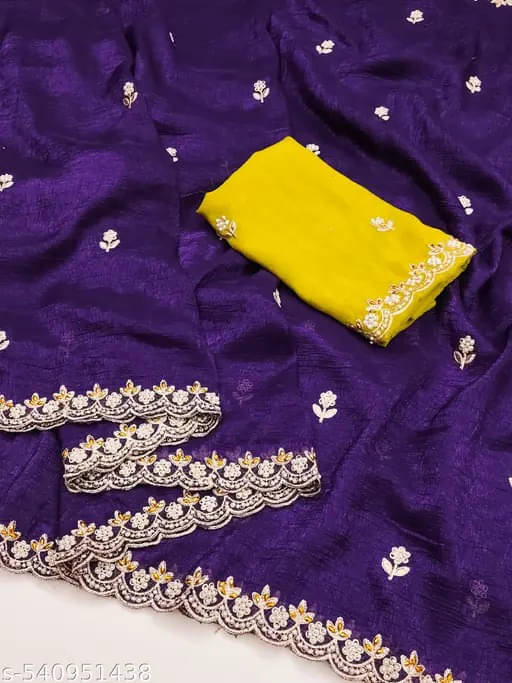     			Sitanjali Chiffon Embellished Maheshwari Saree With Unstitched Blouse Piece ( Purple )