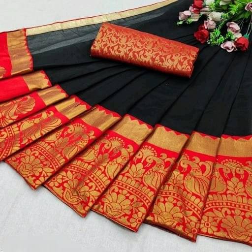     			V FANCY Chanderi Solid Chanderi saree With Stitched Blouse ( Black )