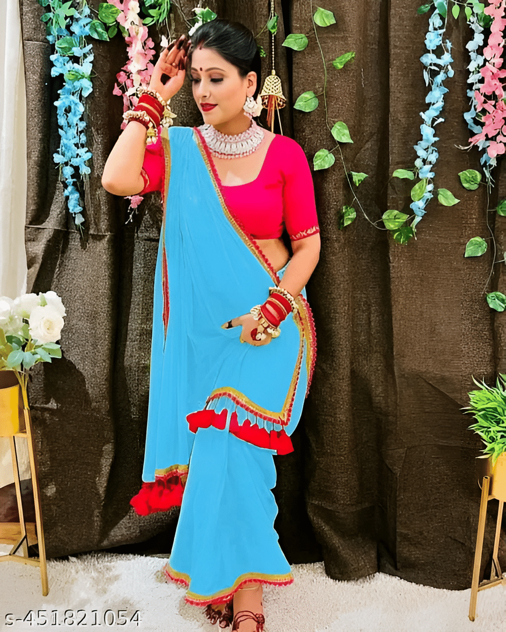 V FANCY Georgette Embroidered Kanjeevaram Sarees With Stitched Blouse ( Blue ) V FANCY Georgette Embroidered Kanjeevaram Sarees With Stitched Blouse ( Blue )
