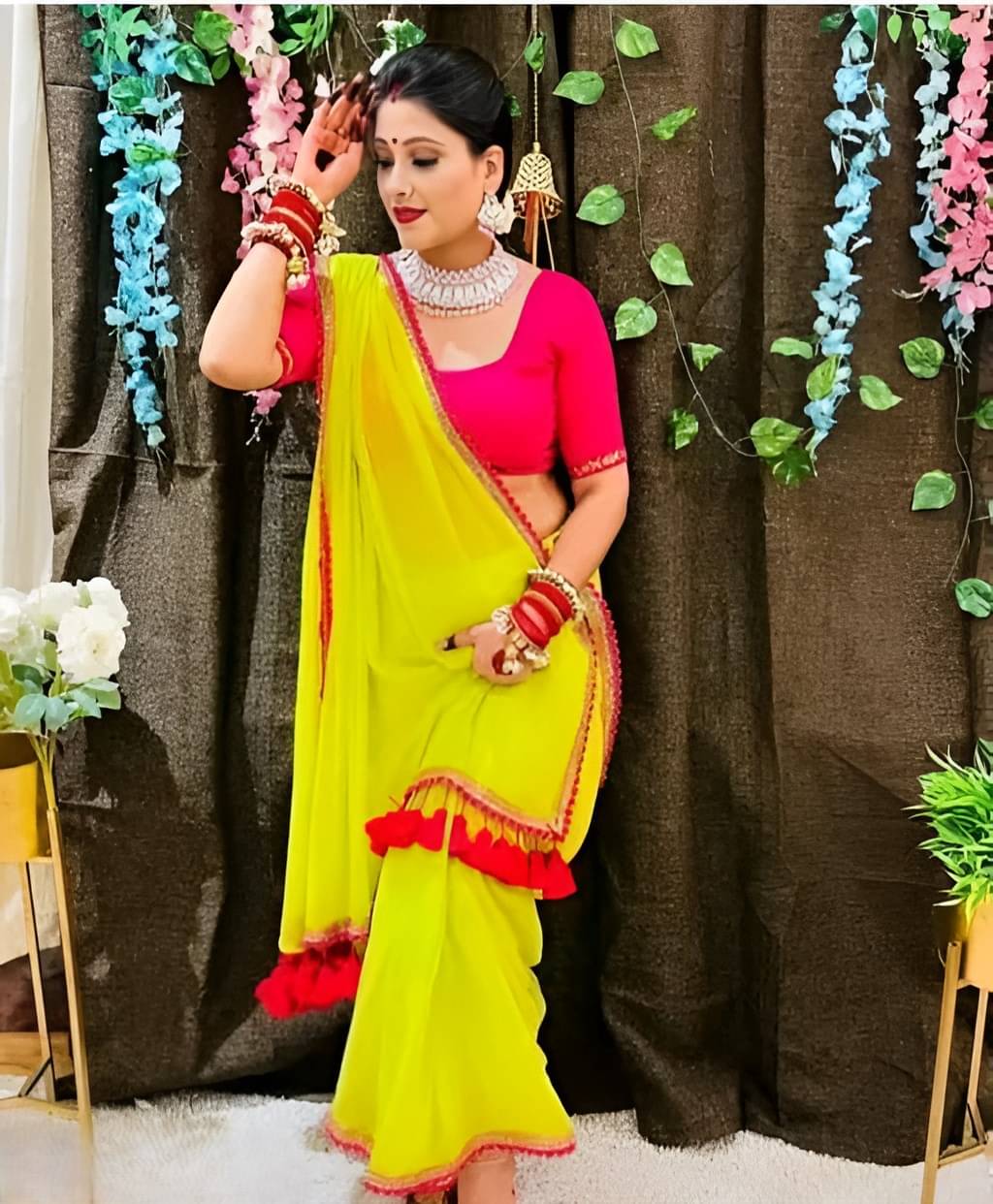 V FANCY Georgette Solid Kanjeevaram Sarees With Stitched Blouse ( Green ) V FANCY Georgette Solid Kanjeevaram Sarees With Stitched Blouse ( Green )
