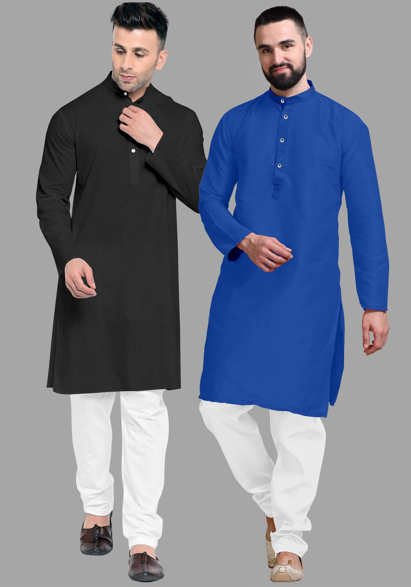     			VS MALL Blue Cotton Blend Regular Fit Men's Kurta Pyjama Set ( Pack of 2 )