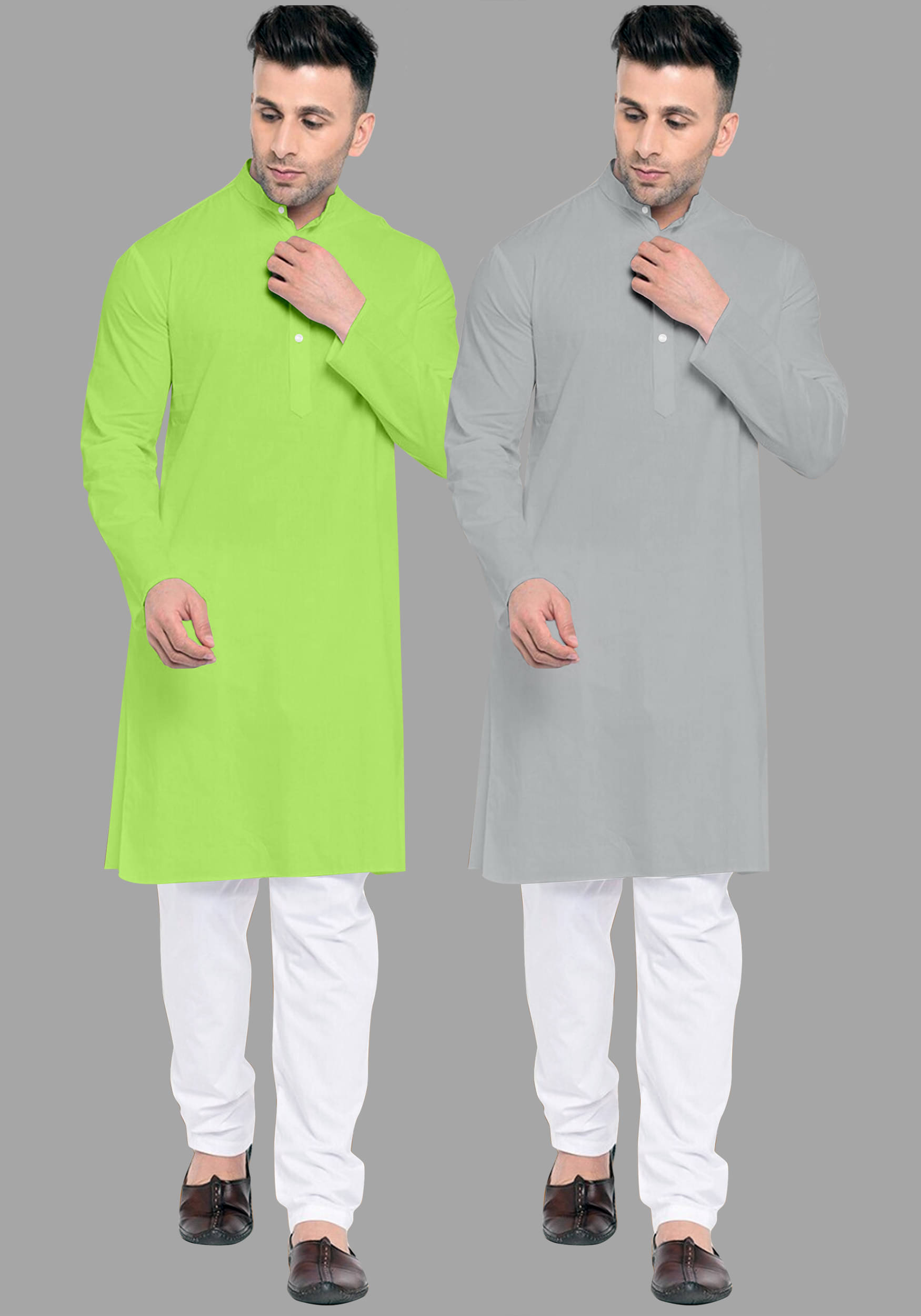     			VS MALL Dark Grey Cotton Blend Regular Fit Men's Kurta Pyjama Set ( Pack of 2 )