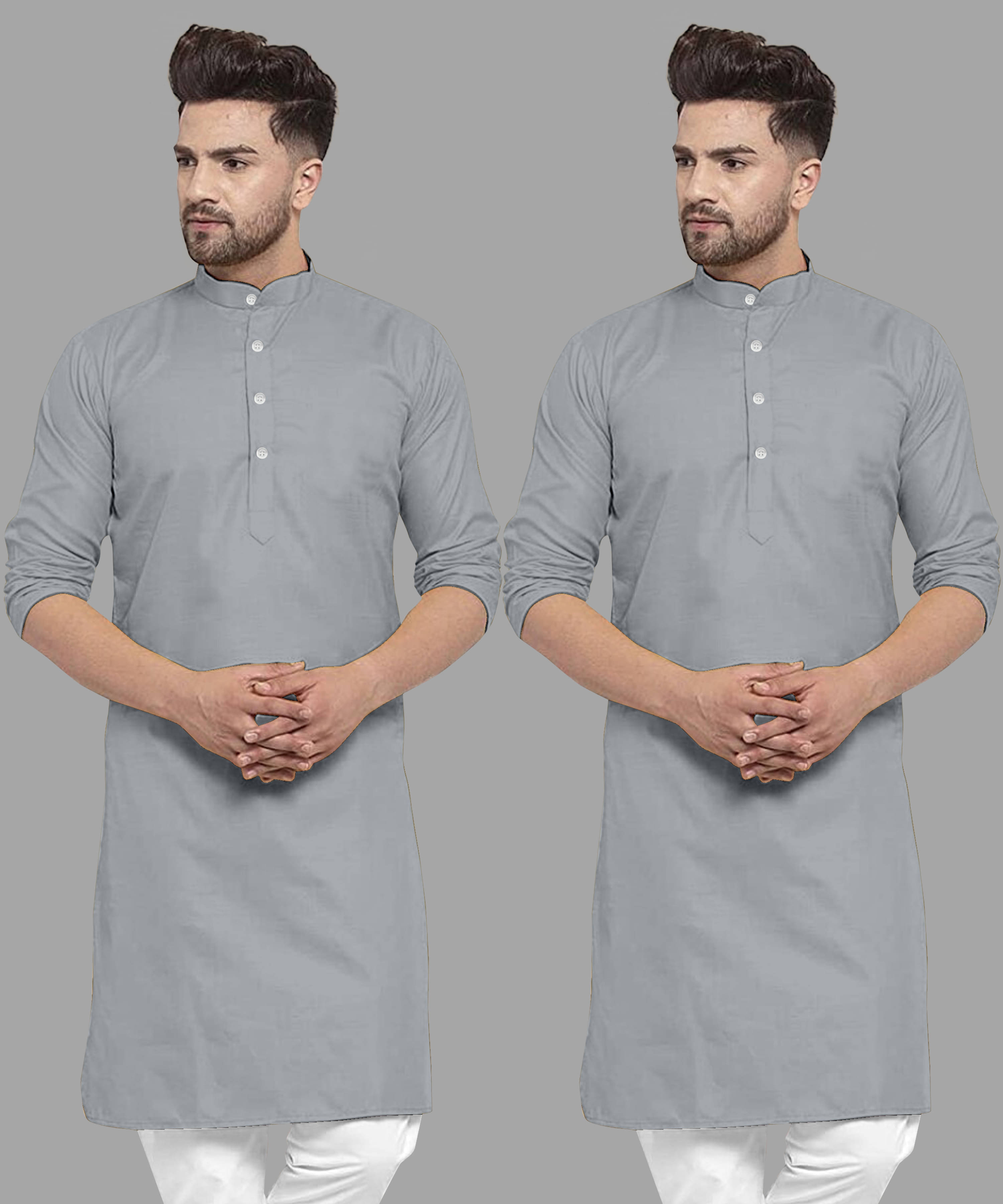 VS MALL Grey Cotton Blend Men's Regular Kurta ( Pack of 2 ) VS MALL Grey Cotton Blend Men's Regular Kurta ( Pack of 2 )