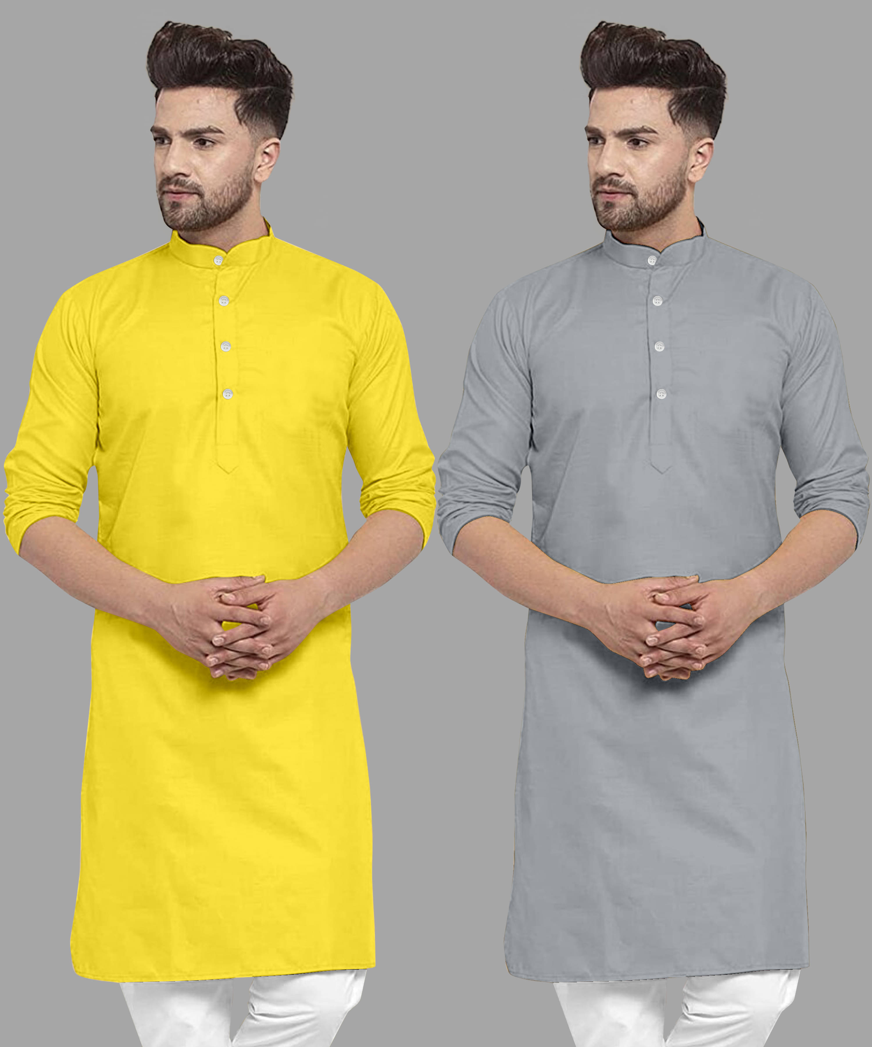 VS MALL Grey Cotton Blend Men's Regular Kurta ( Pack of 2 ) VS MALL Grey Cotton Blend Men's Regular Kurta ( Pack of 2 )