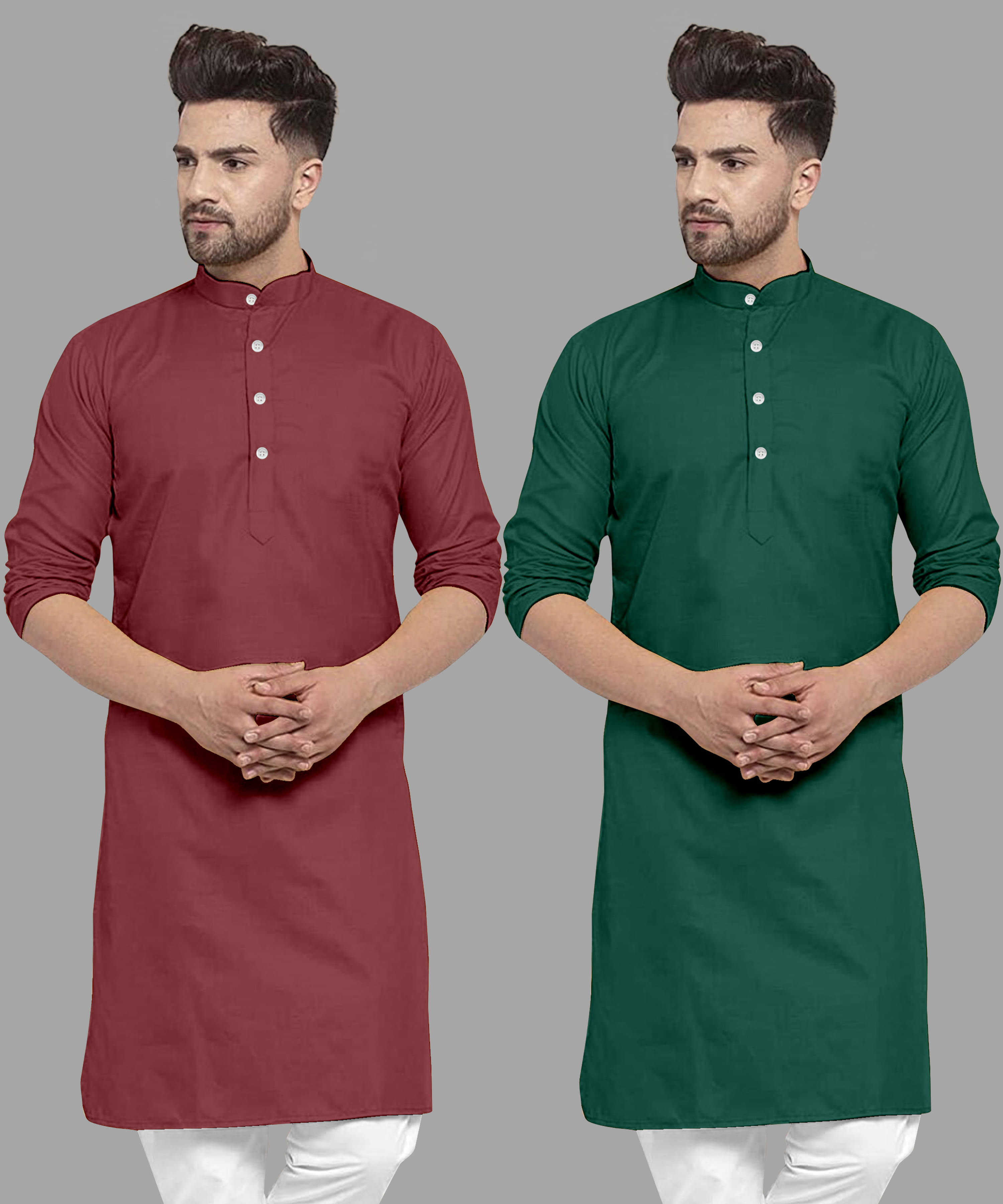     			VS MALL Grey Cotton Blend Men's Regular Kurta ( Pack of 2 )