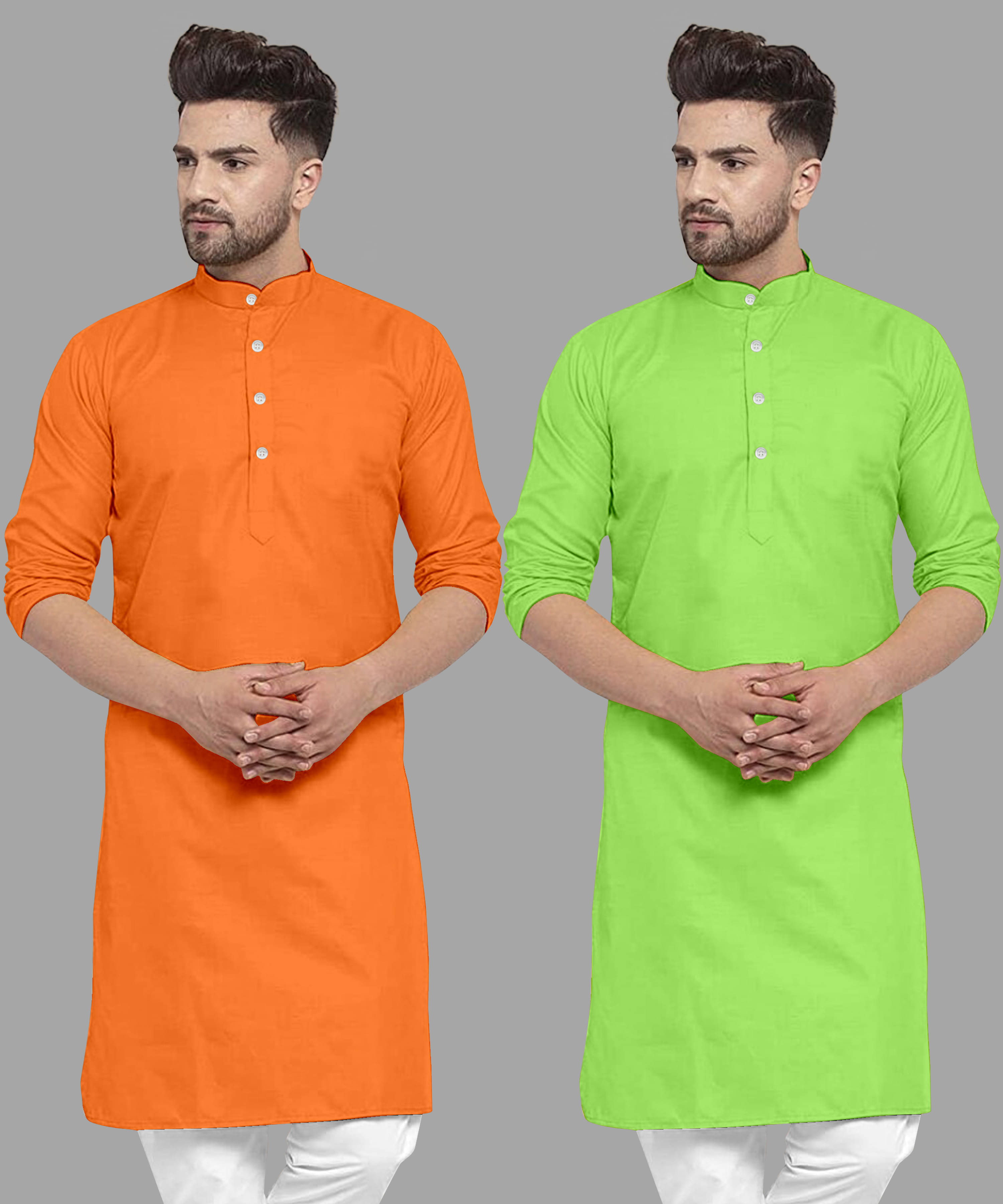 VS MALL Light Green Cotton Blend Men's Regular Kurta ( Pack of 2 ) VS MALL Light Green Cotton Blend Men's Regular Kurta ( Pack of 2 )