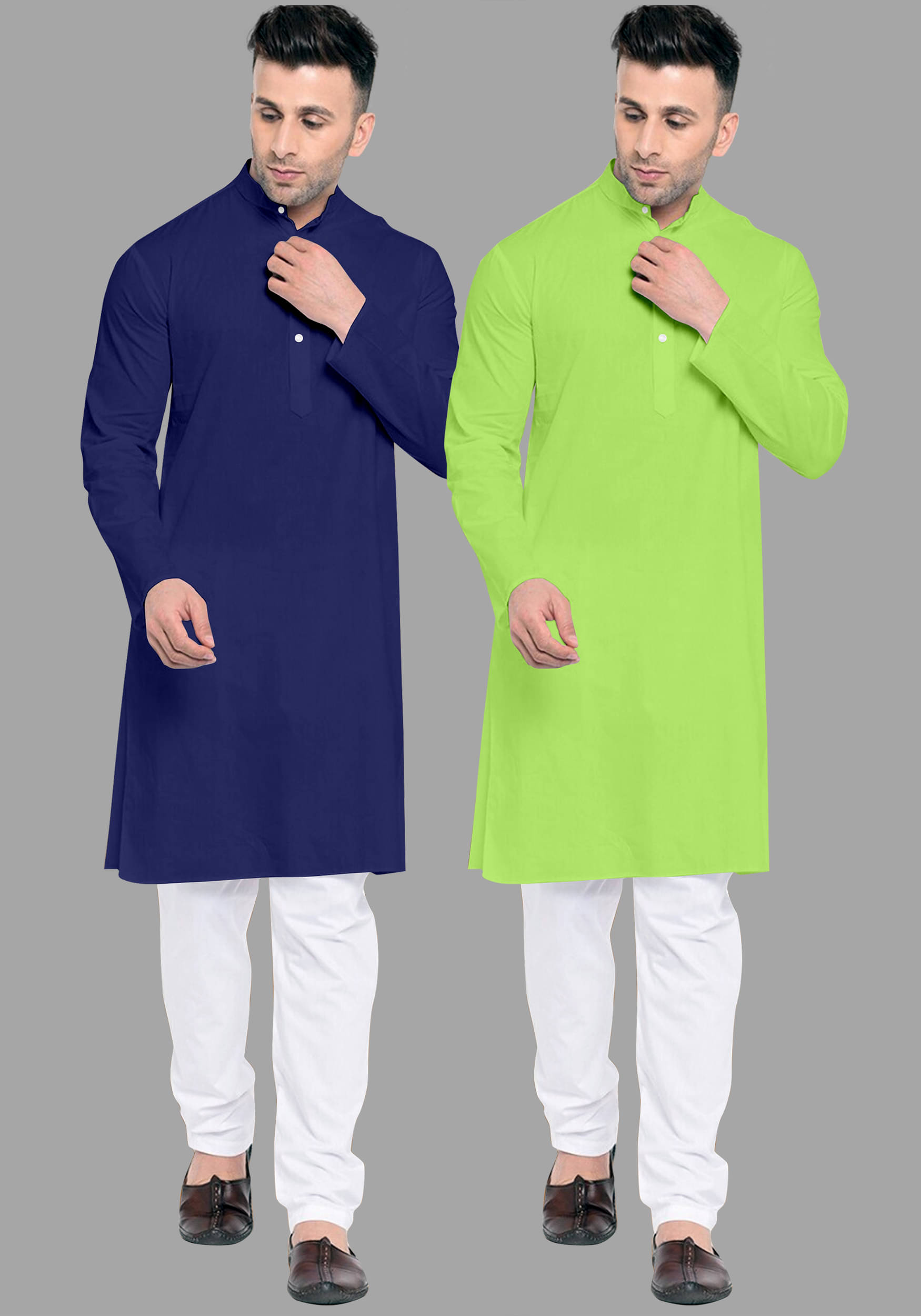     			VS MALL Light Green Cotton Blend Regular Fit Men's Kurta Pyjama Set ( Pack of 2 )
