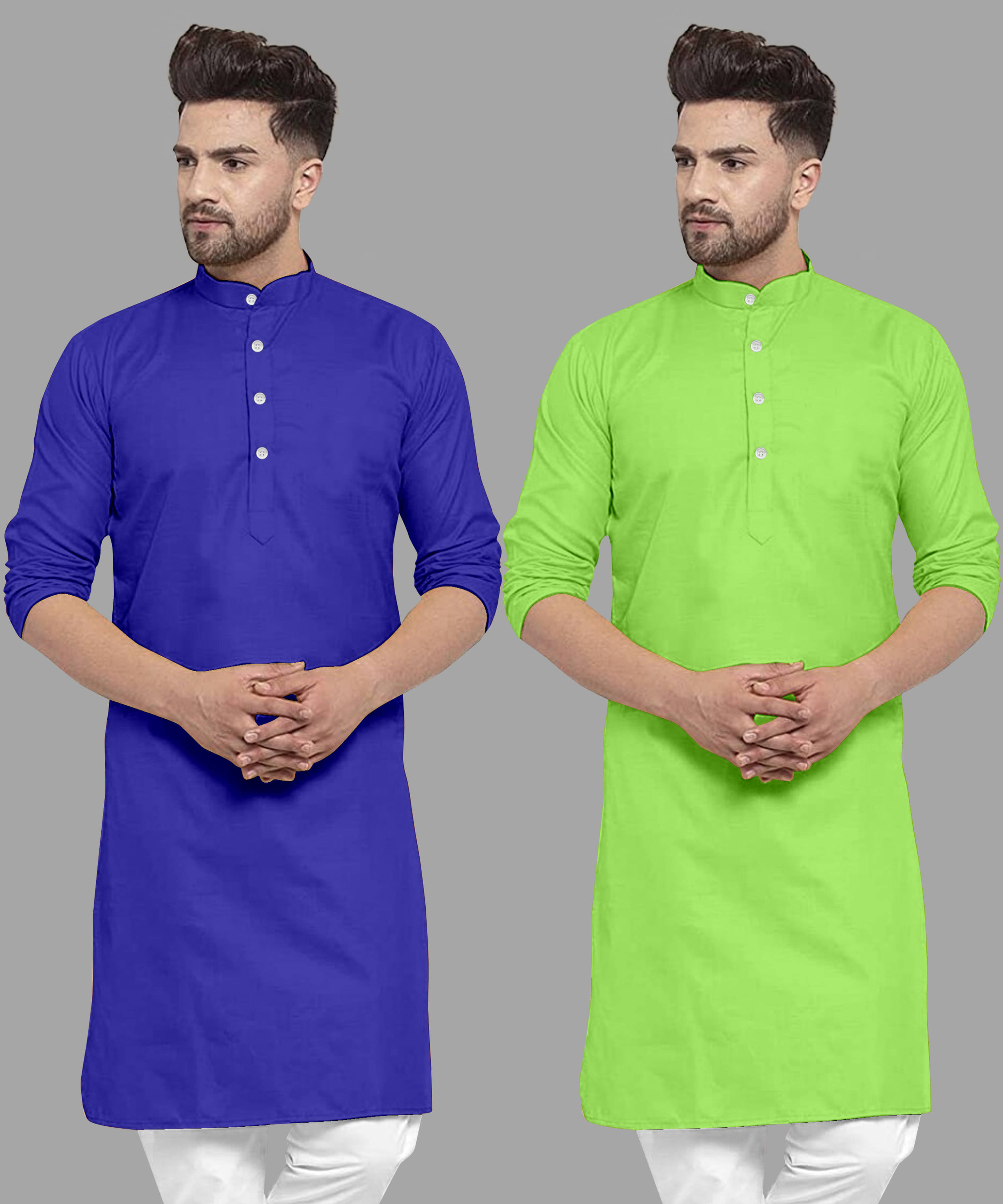     			VS MALL Light Green Cotton Blend Men's Regular Kurta ( Pack of 2 )