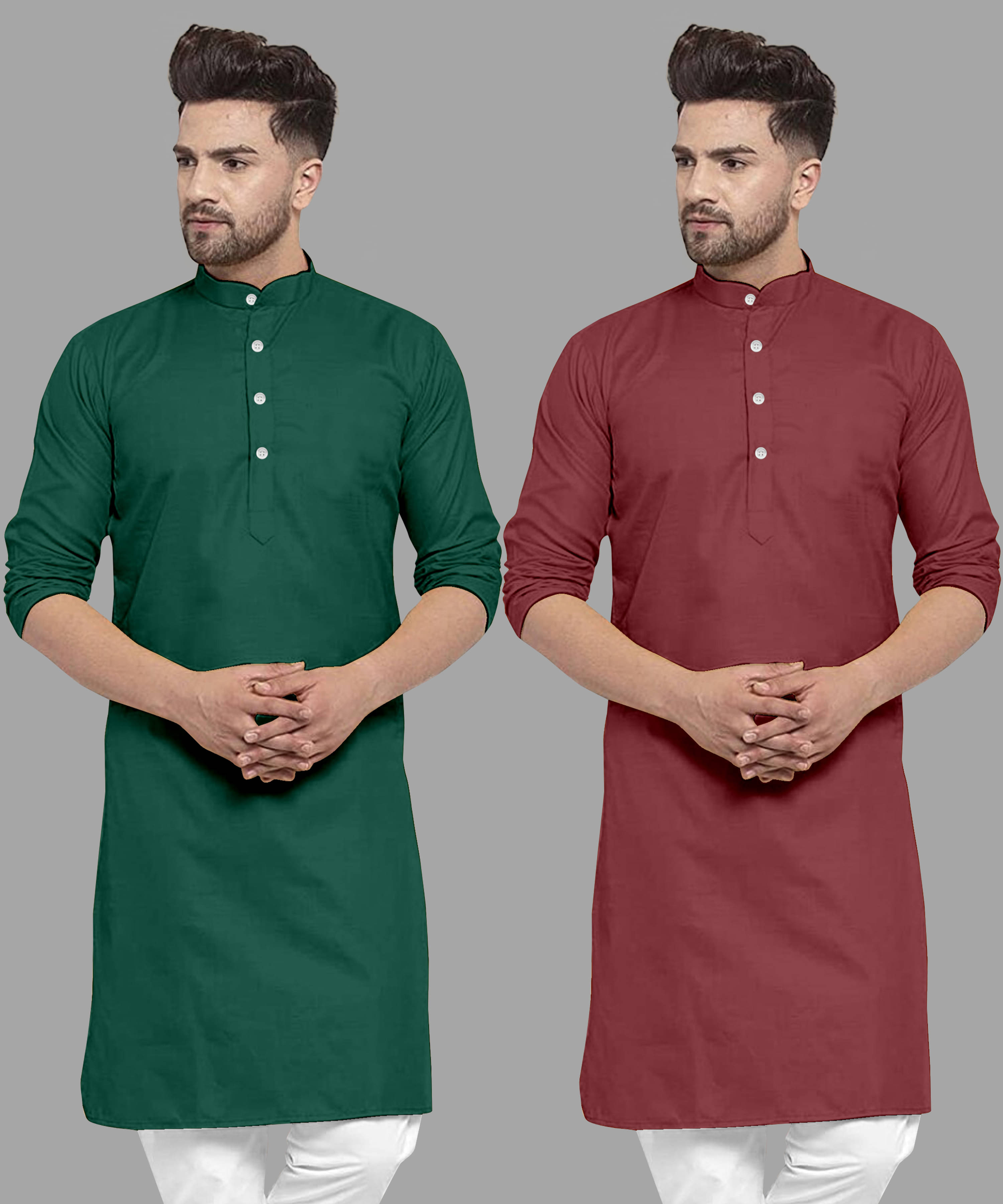     			VS MALL Maroon Cotton Blend Men's Regular Kurta ( Pack of 2 )