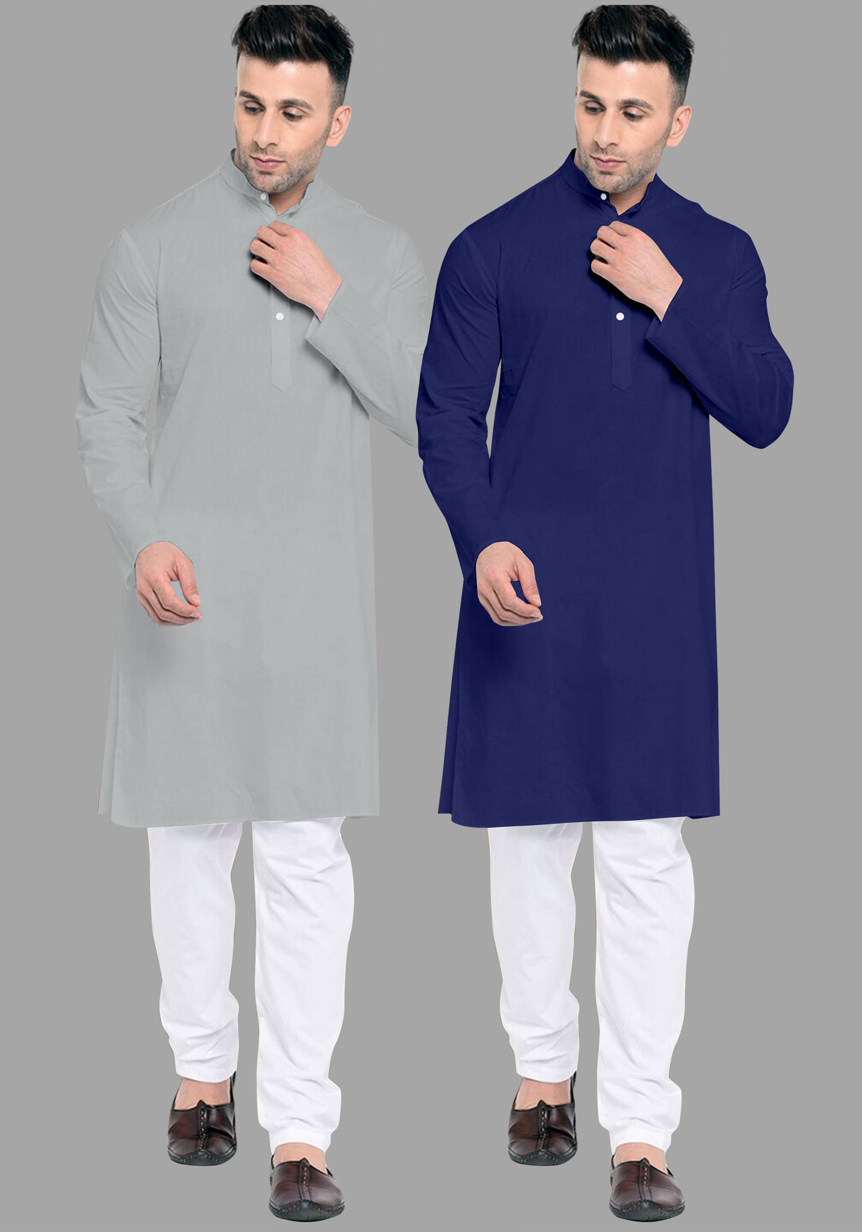 VS MALL Navy Cotton Blend Regular Fit Men's Kurta Pyjama Set ( Pack of 2 )     			VS MALL Navy Cotton Blend Regular Fit Men's Kurta Pyjama Set ( Pack of 2 )