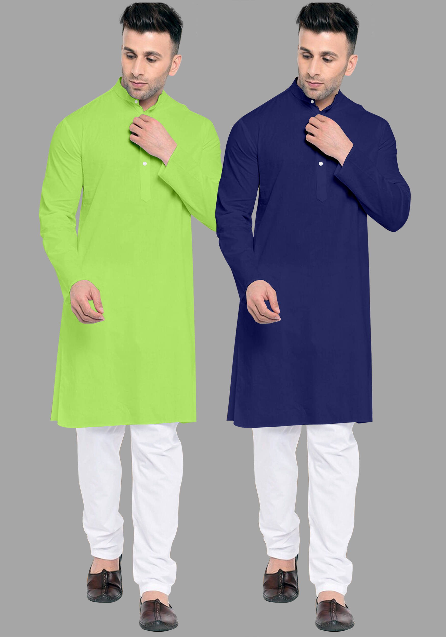 VS MALL Navy Cotton Blend Regular Fit Men's Kurta Pyjama Set ( Pack of 2 )     			VS MALL Navy Cotton Blend Regular Fit Men's Kurta Pyjama Set ( Pack of 2 )
